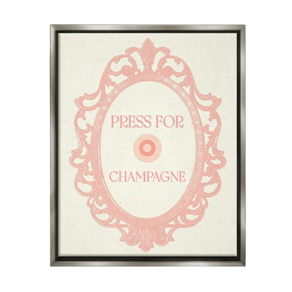 Stupell Industries Press For Champagne Food & Beverage Painting Gray Floater Framed Canvas Art Print Wall Art, 25 x 31