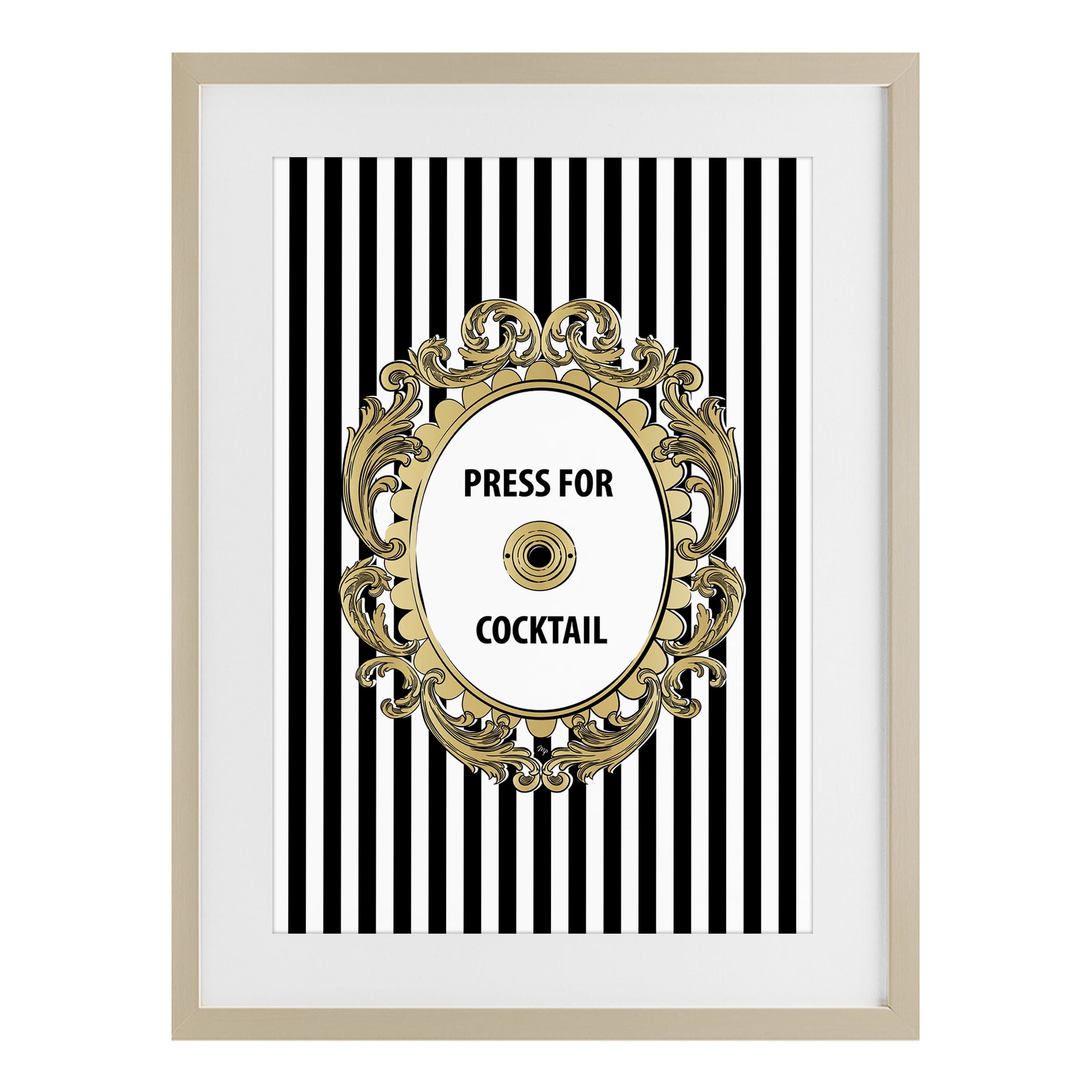Stupell Industries Press For Cocktail Celebration Birch Framed Print Under Glass, design by Martina Pavlova
