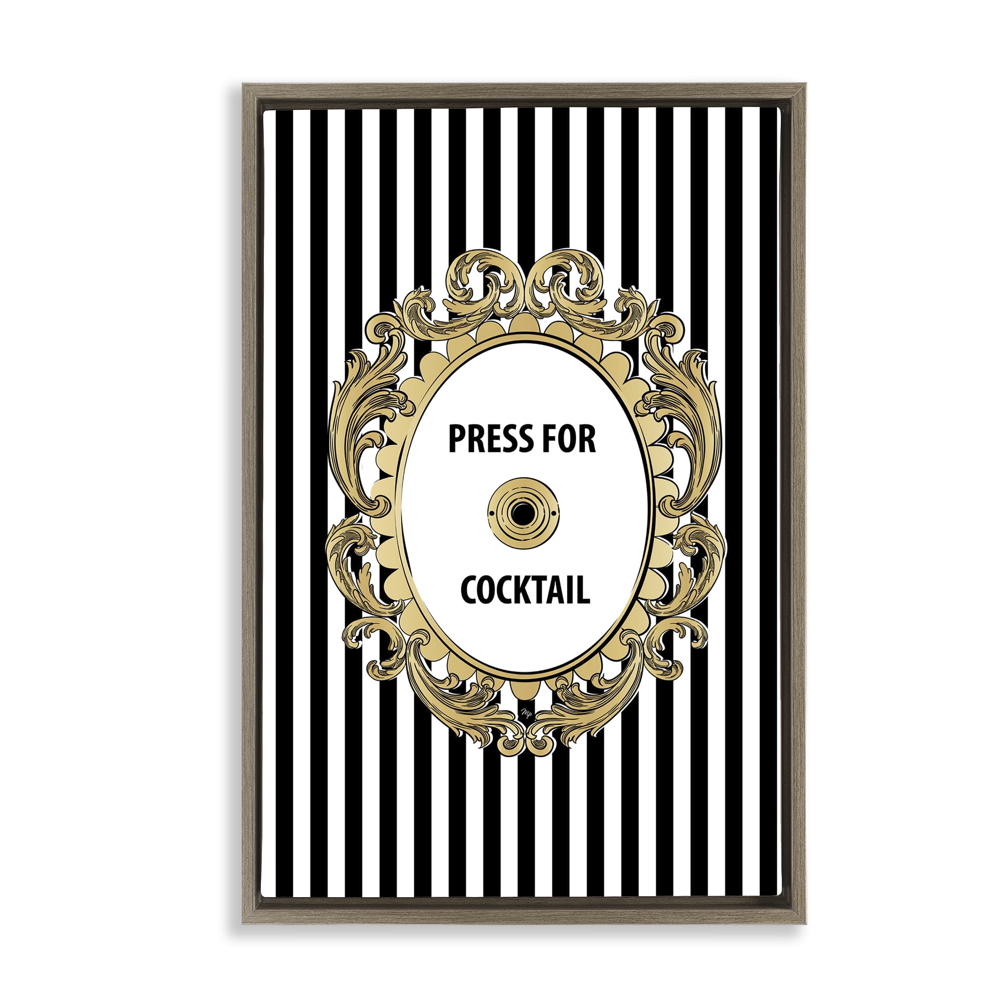 Stupell Industries Press For Cocktail Celebration Brown Framed Floater Canvas Wall Art, design by Martina Pavlova