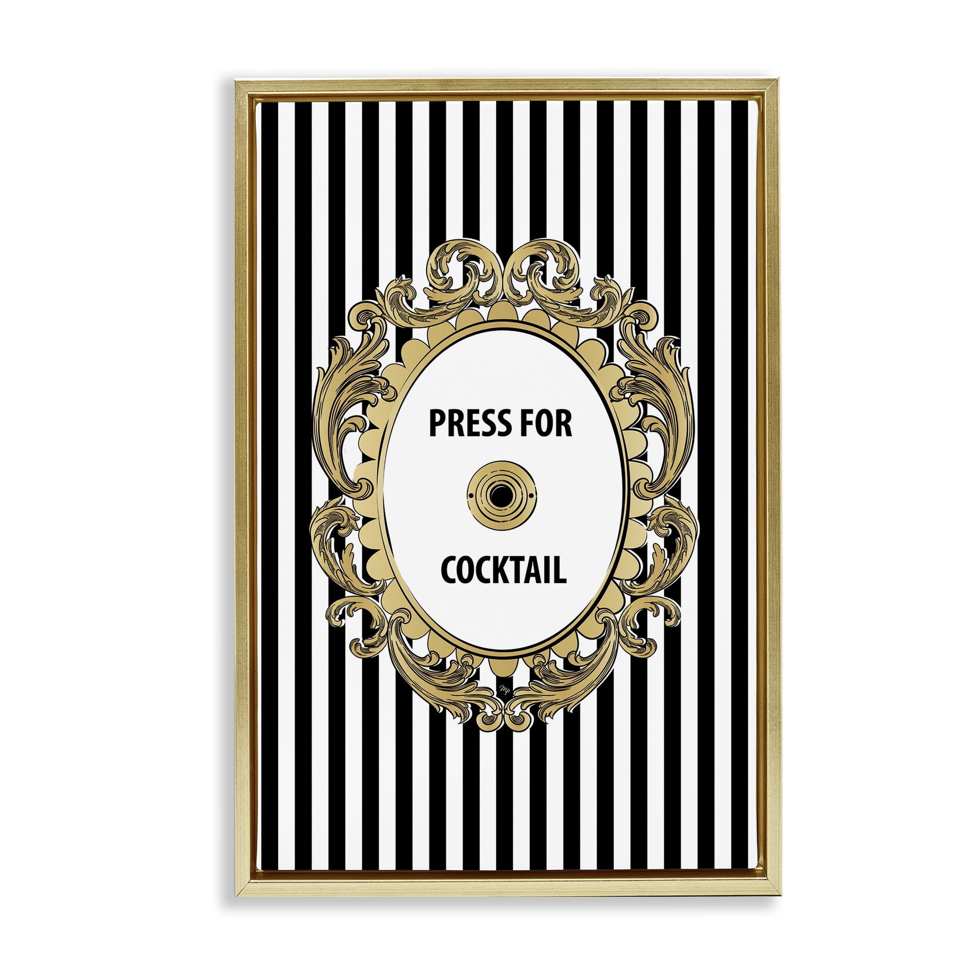 Stupell Industries Press For Cocktail Celebration Gold Framed Floater Canvas Wall Art, design by Martina Pavlova