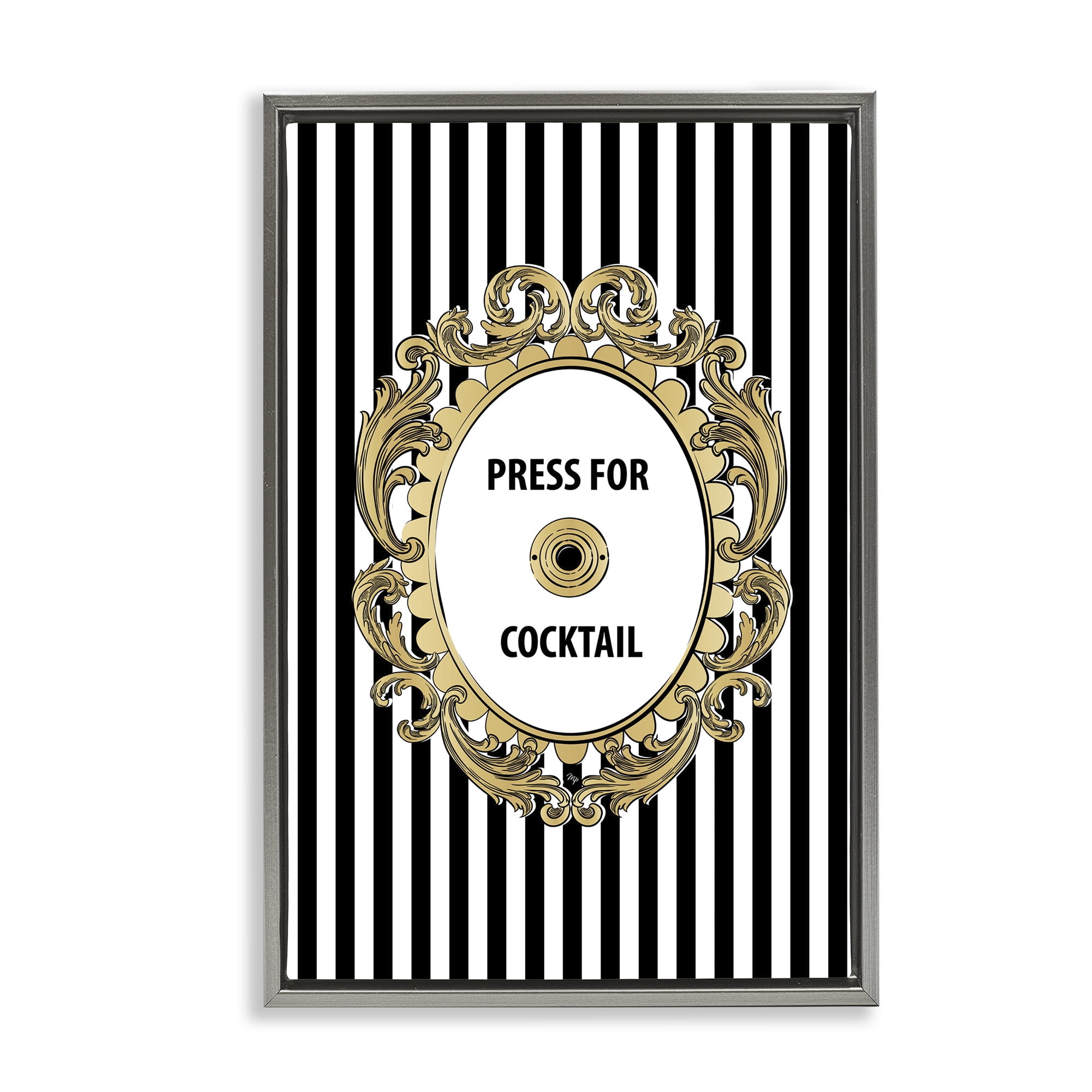 Stupell Industries Press For Cocktail Celebration Gray Framed Floater Canvas Wall Art, design by Martina Pavlova