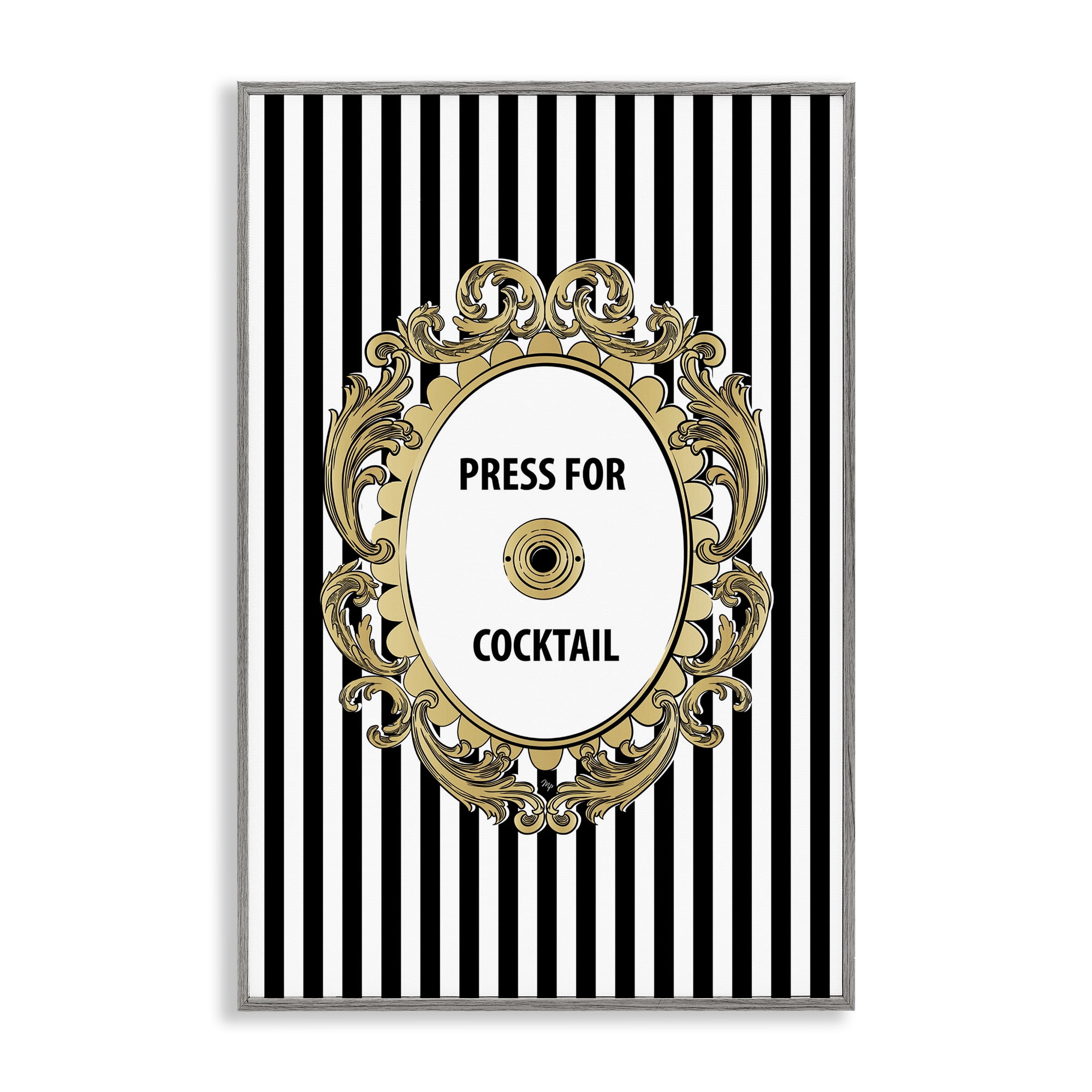 Stupell Industries Press For Cocktail Celebration Gray Framed Giclee Art, design by Martina Pavlova