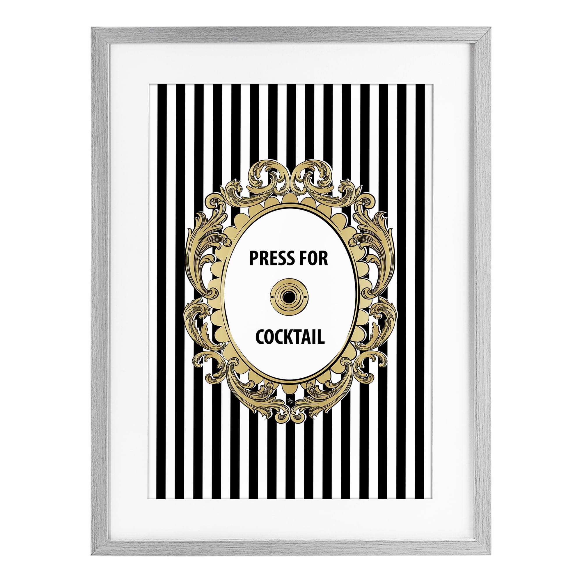 Stupell Industries Press For Cocktail Celebration Gray Framed Print Under Glass, design by Martina Pavlova
