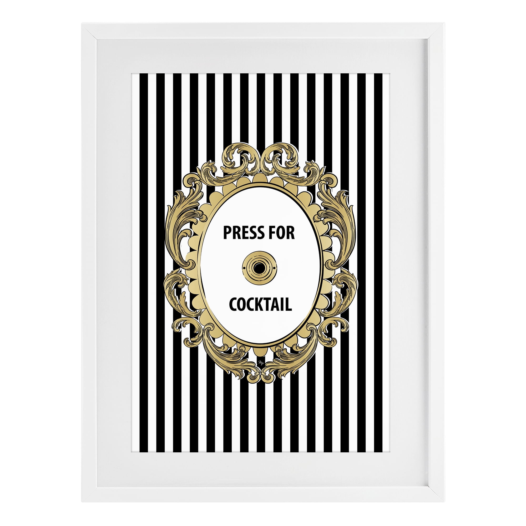 Stupell Industries Press For Cocktail Celebration White Framed Print Under Glass, design by Martina Pavlova