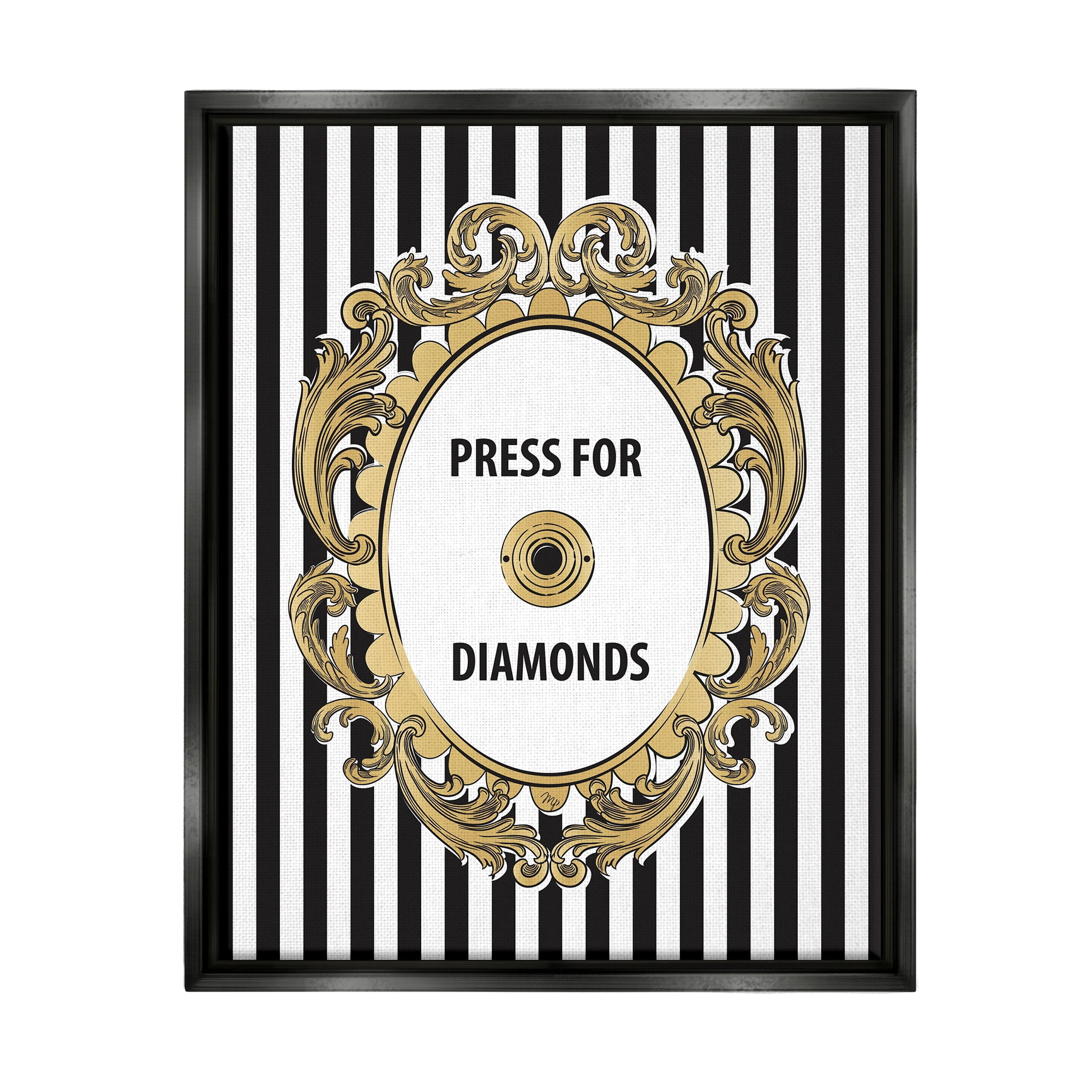 Stupell Industries Press For Diamonds Phrase Beauty & Fashion Painting Black Floater Framed Canvas Art Print Wall Art, 25 x 31