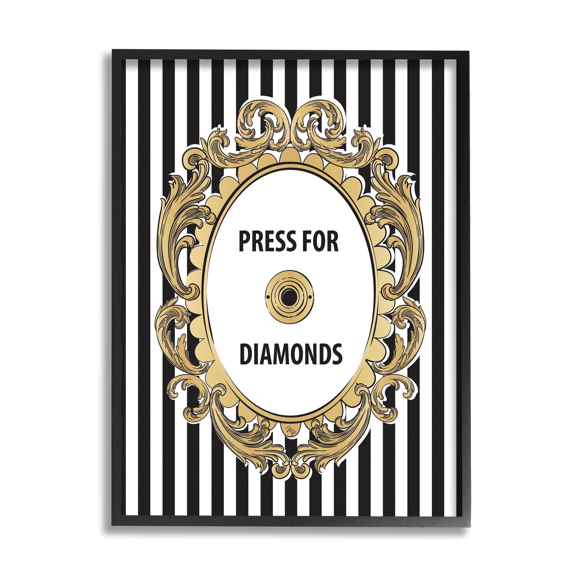 Stupell Industries Press For Diamonds Phrase Beauty & Fashion Painting Black Framed Art Print Wall Art, 24 x 30