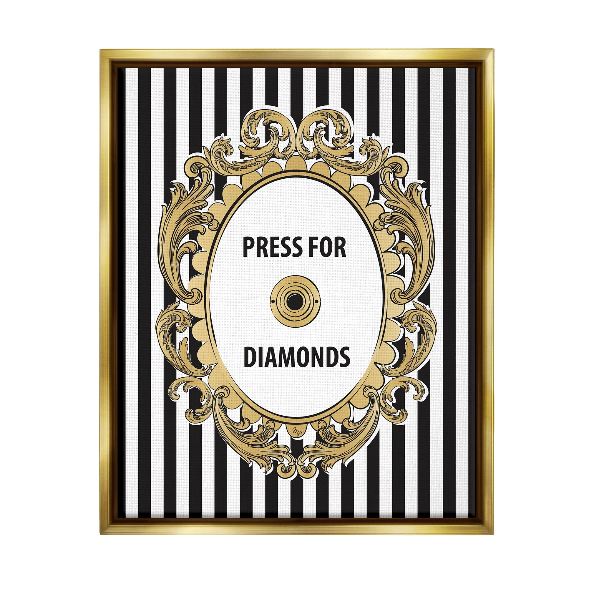 Stupell Industries Press For Diamonds Phrase Beauty & Fashion Painting Gold Floater Framed Canvas Art Print Wall Art, 17 x 21