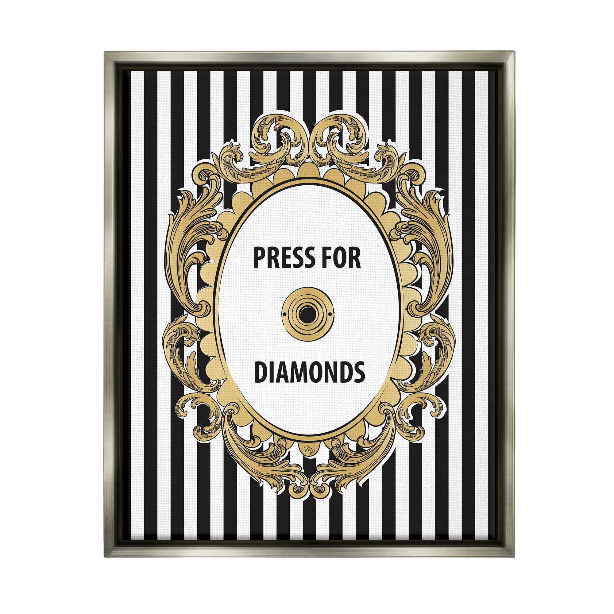 Stupell Industries Press For Diamonds Phrase Beauty & Fashion Painting Gray Floater Framed Canvas Art Print Wall Art, 17 x 21
