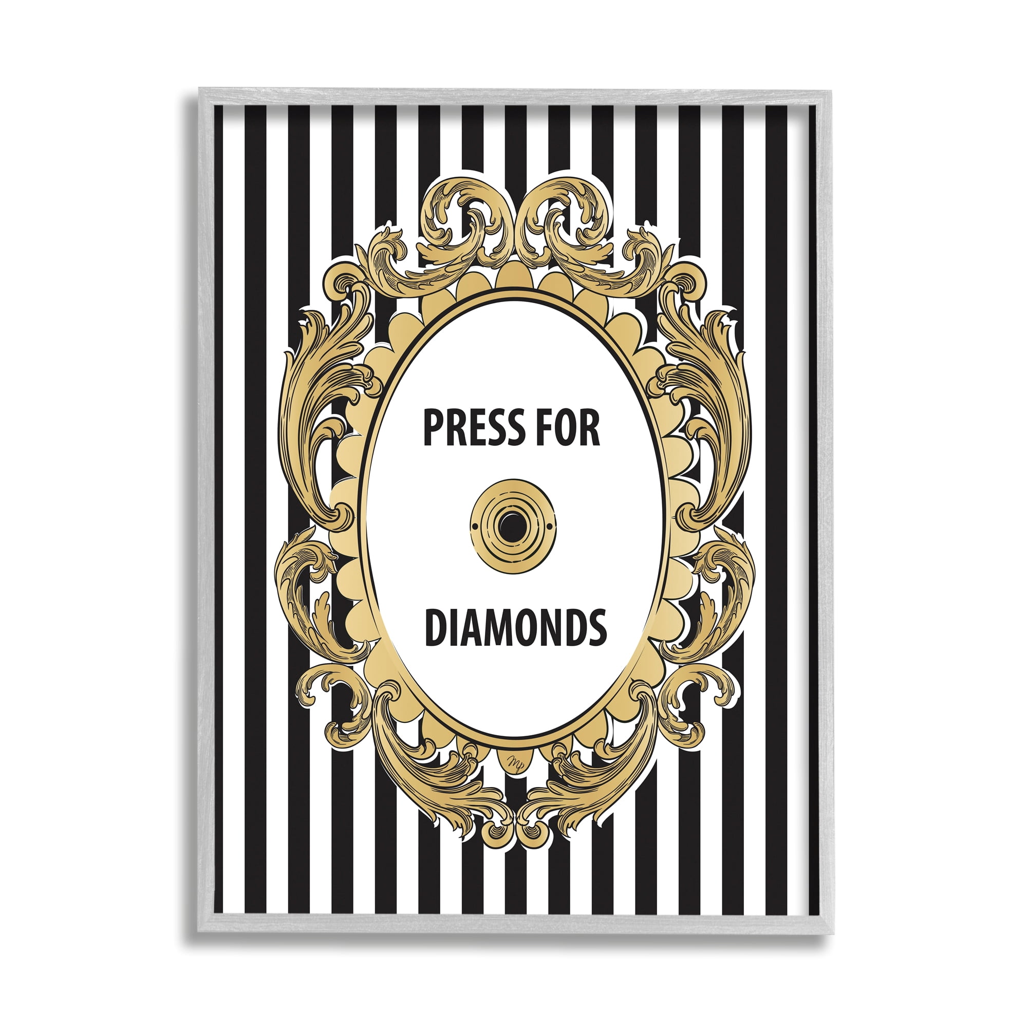 Stupell Industries Press For Diamonds Phrase Beauty & Fashion Painting Gray Framed Art Print Wall Art, 11 x 14