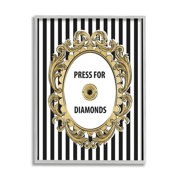 Stupell Industries Press For Diamonds Phrase Beauty & Fashion Painting Gray Framed Art Print Wall Art, 24 x 30
