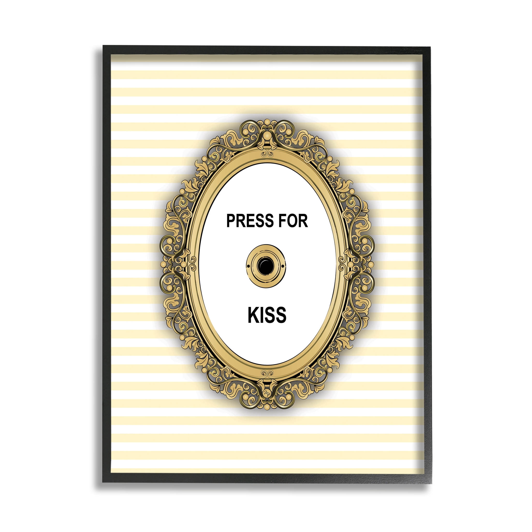 Stupell Industries Press For Kiss Romance Graphic Art Black Framed Art Print Wall Art, Design by Martina Pavlova
