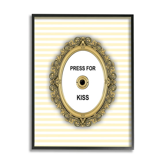 Stupell Industries Press For Kiss Romance Graphic Art Black Framed Art Print Wall Art, Design by Martina Pavlova