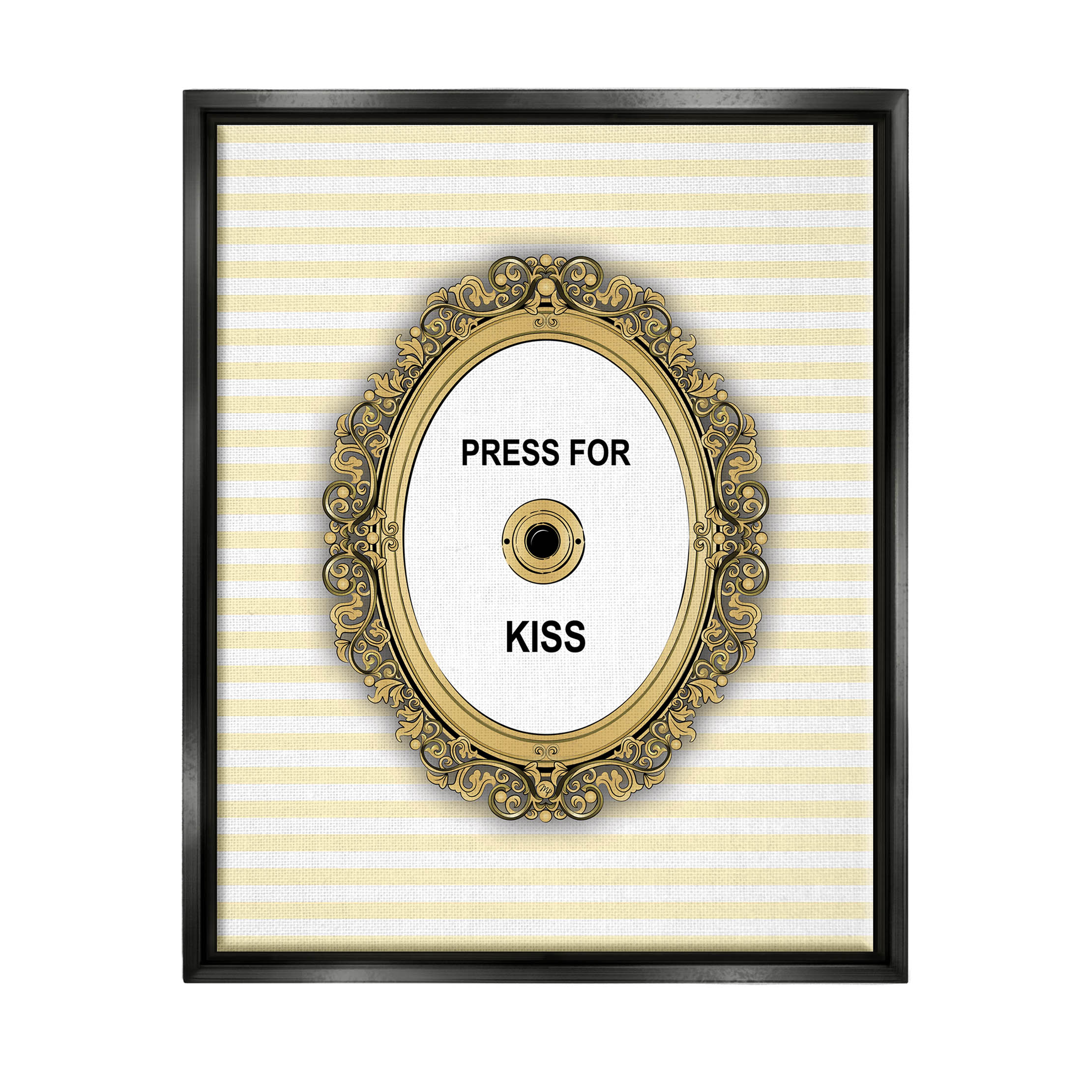 Stupell Industries Press For Kiss Romance Graphic Art Jet Black Floating Framed Canvas Print Wall Art, Design by Martina Pavlova