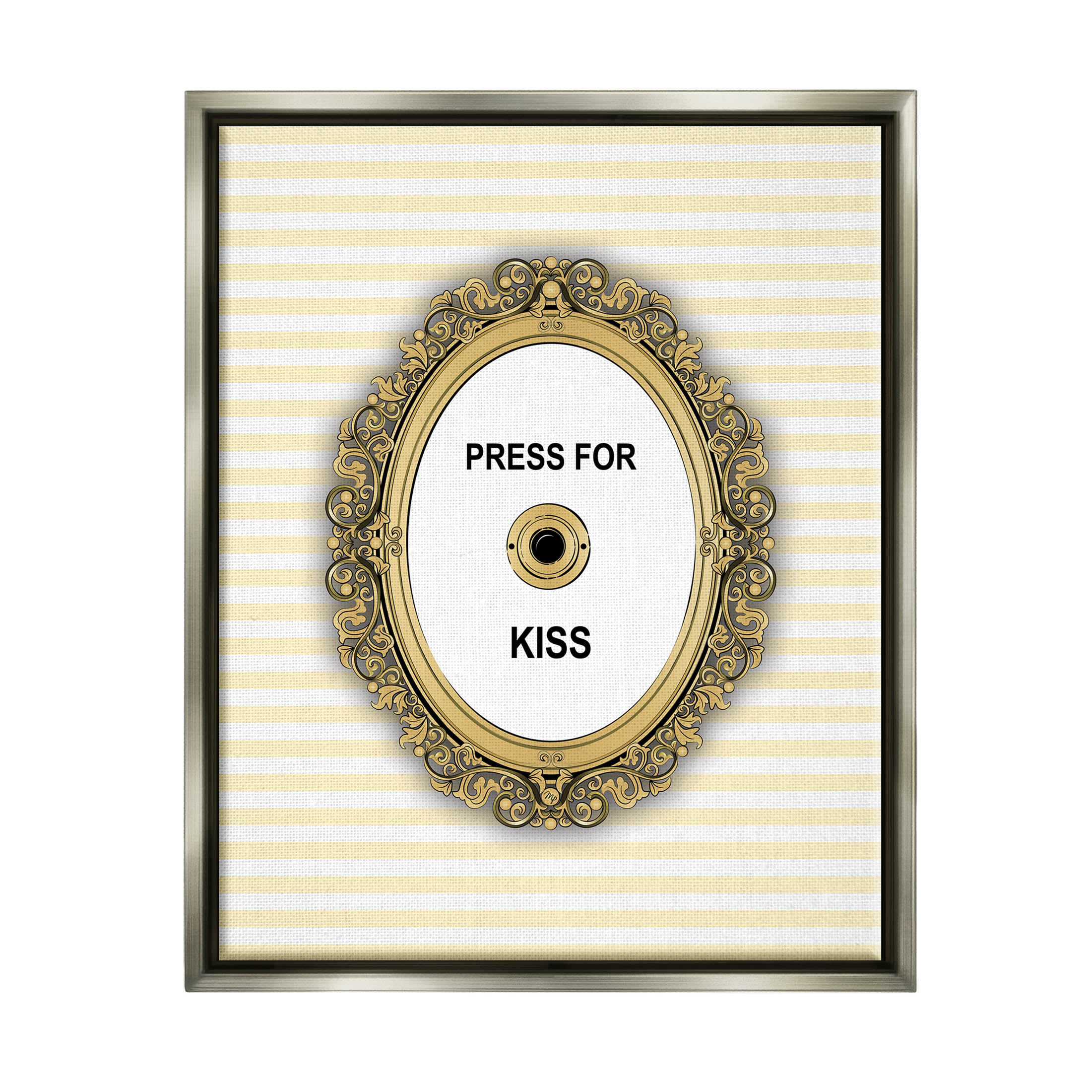 Stupell Industries Press For Kiss Romance Graphic Art Luster Gray Floating Framed Canvas Print Wall Art, Design by Martina Pavlova