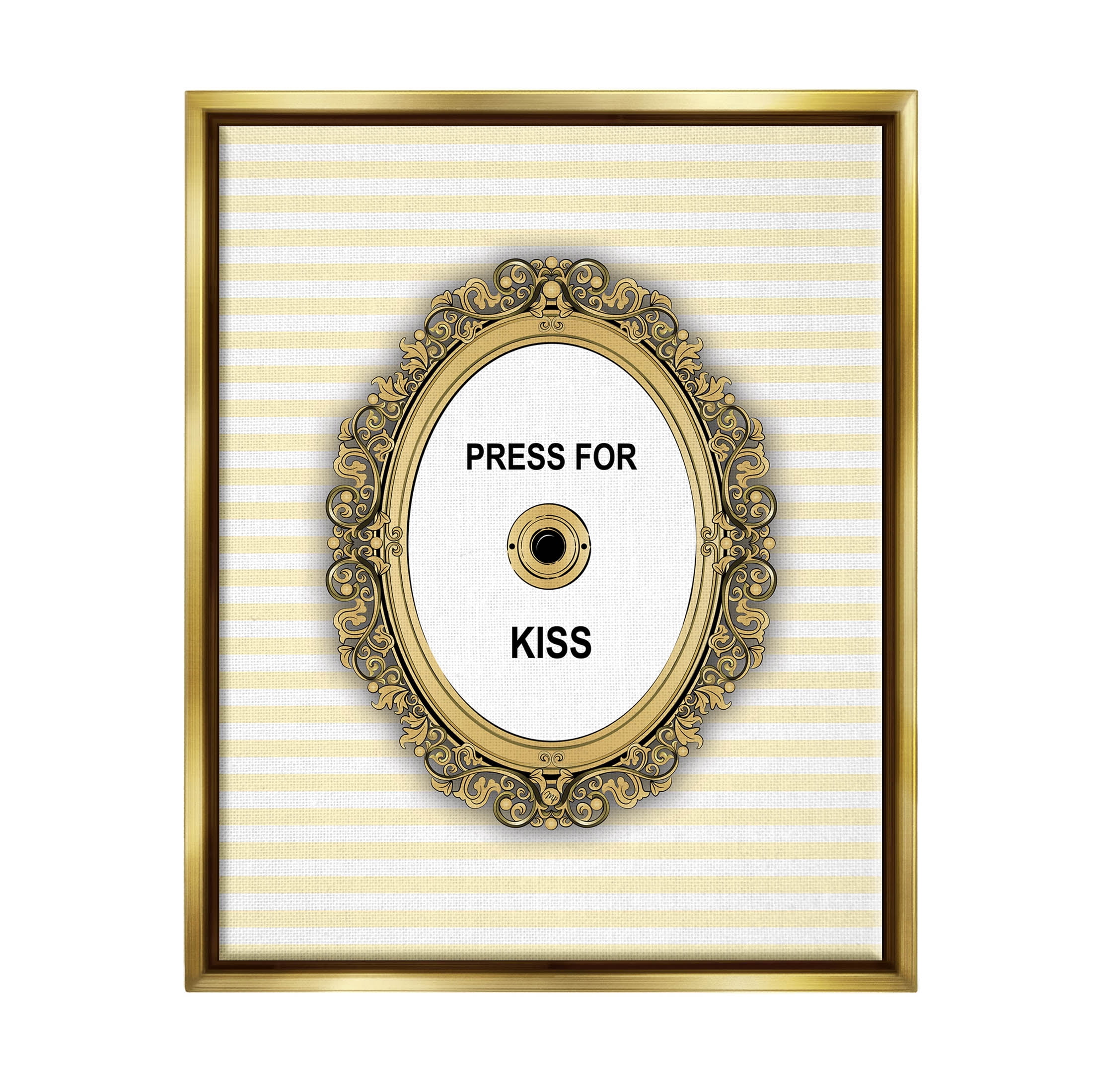 Stupell Industries Press For Kiss Romance Graphic Art Metallic Gold Floating Framed Canvas Print Wall Art, Design by Martina Pavlova