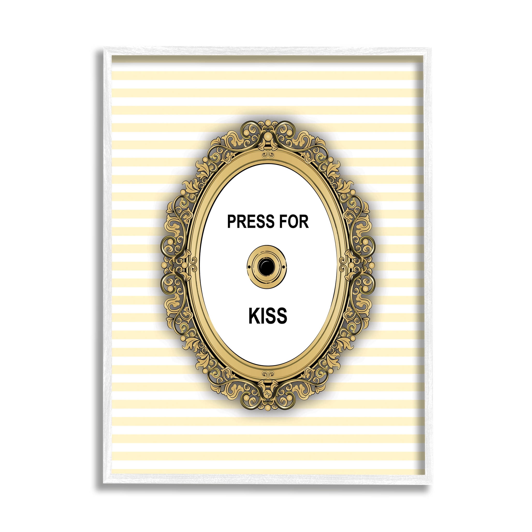 Stupell Industries Press For Kiss Romance Graphic Art White Framed Art Print Wall Art, Design by Martina Pavlova