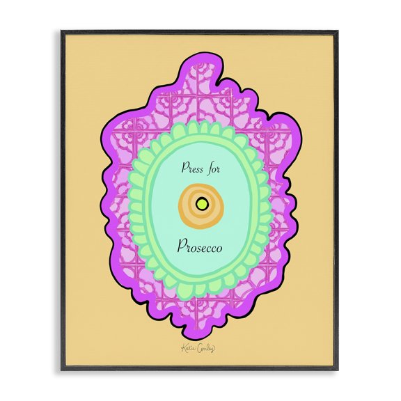 Stupell Industries Press For Prosecco Button Quotes and Sayings Painting Black Framed Art Print Wall Art, 11 x 14