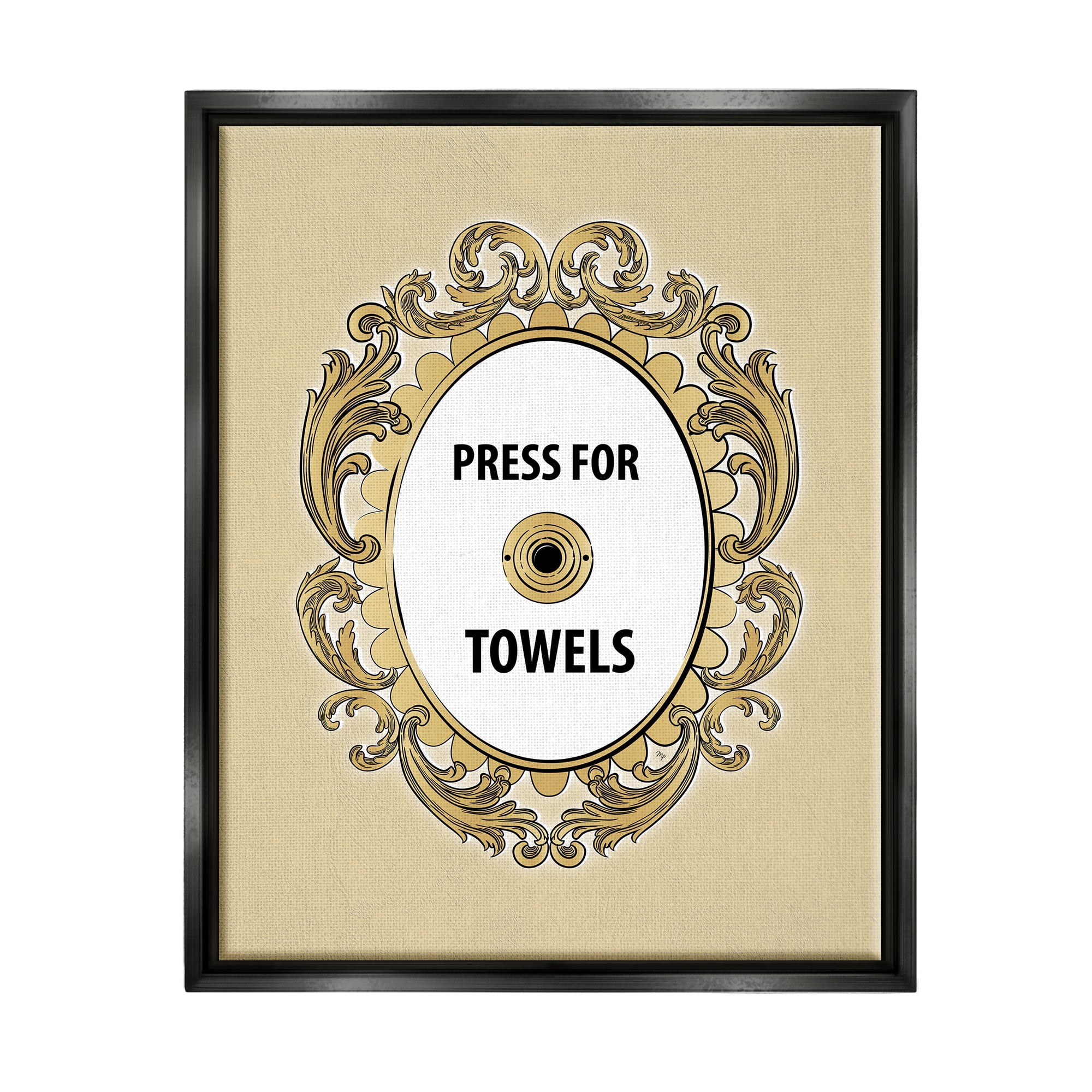 Stupell Industries Press For Towels Ornate Bell Typography Painting Black Floater Framed Art Print Wall Art