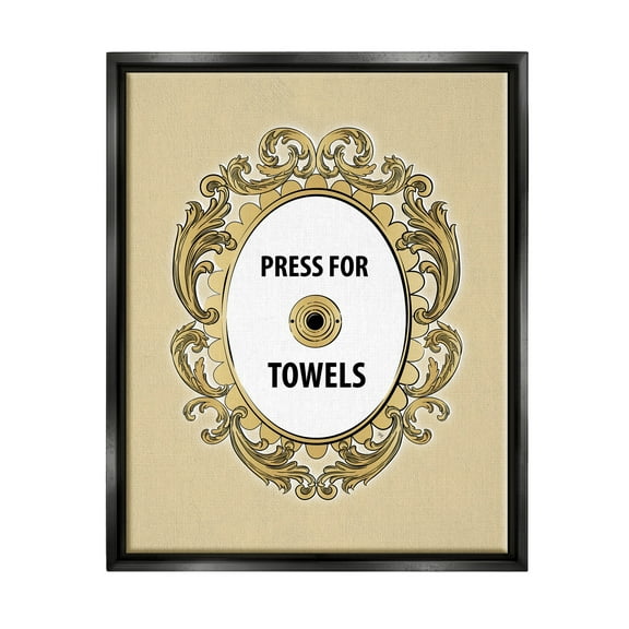 Stupell Industries Press For Towels Ornate Bell Typography Painting Black Floater Framed Art Print Wall Art