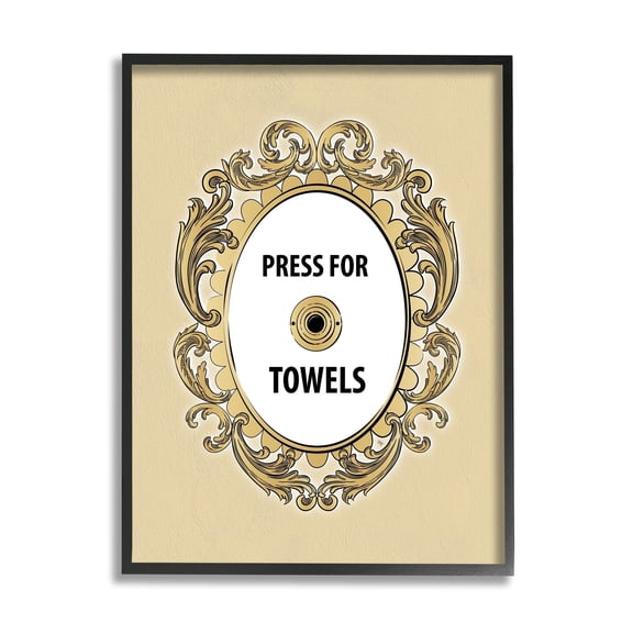 Stupell Industries Press For Towels Ornate Bell Typography Painting Black Framed Art Print Wall Art
