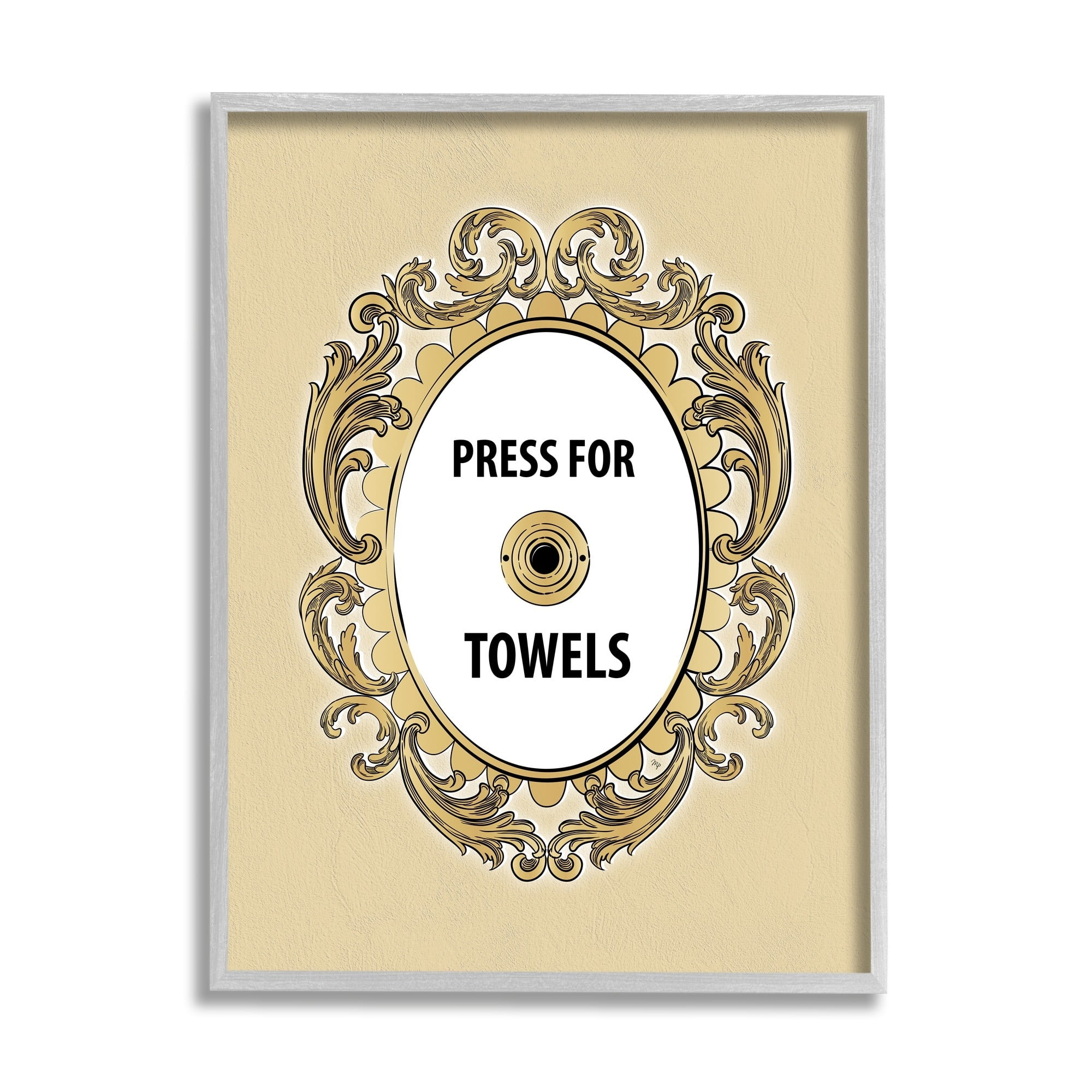 Stupell Industries Press For Towels Ornate Bell Typography Painting Gray Framed Art Print Wall Art