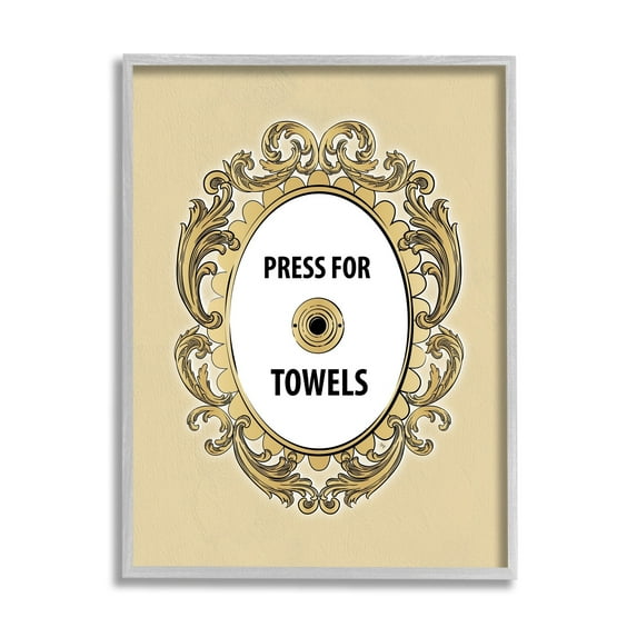 Stupell Industries Press For Towels Ornate Bell Typography Painting Gray Framed Art Print Wall Art