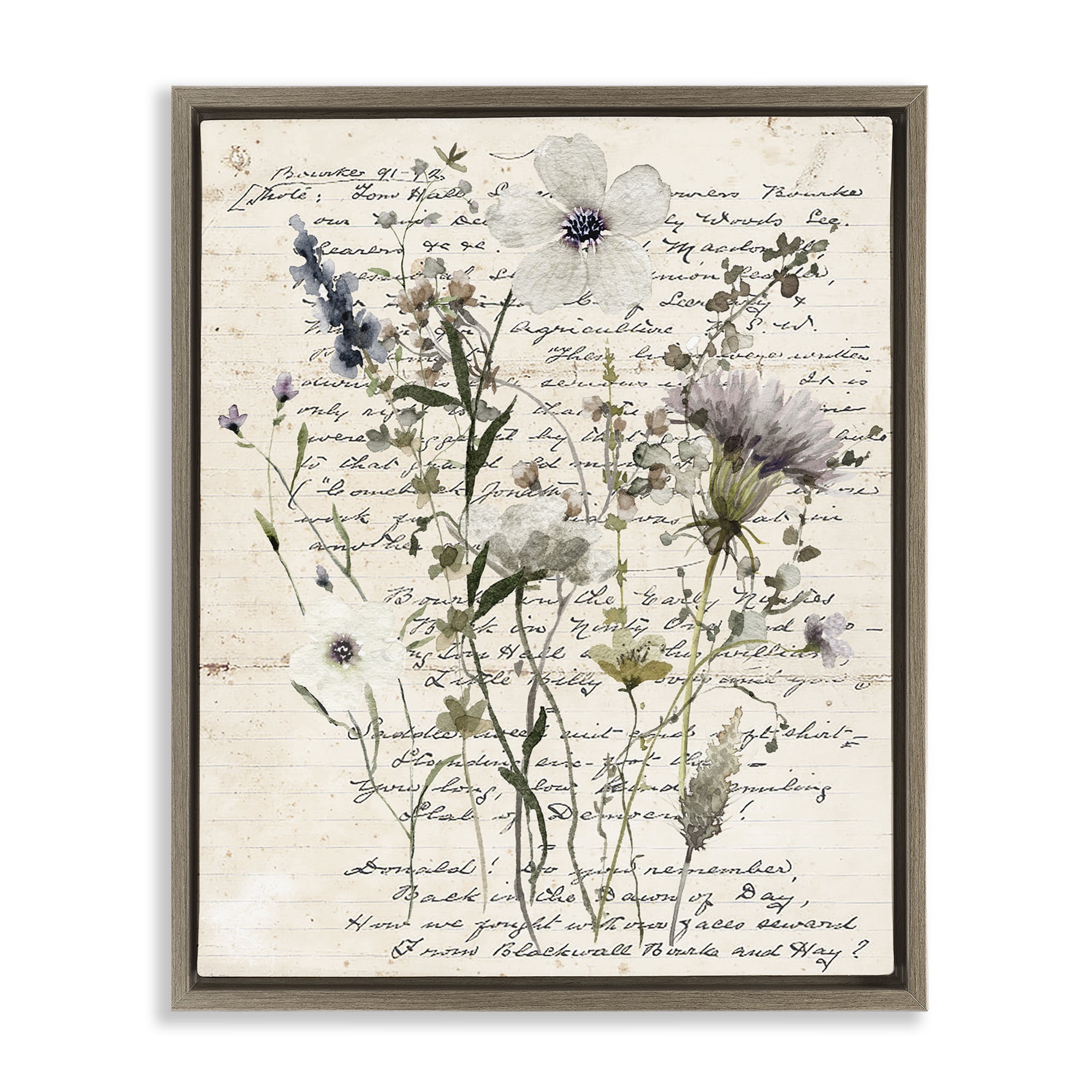Stupell Industries Pressed Flowers on Page Plants & Flowers Painting Brown Floater Framed Canvas Art Print Wall Art, 17 x 21