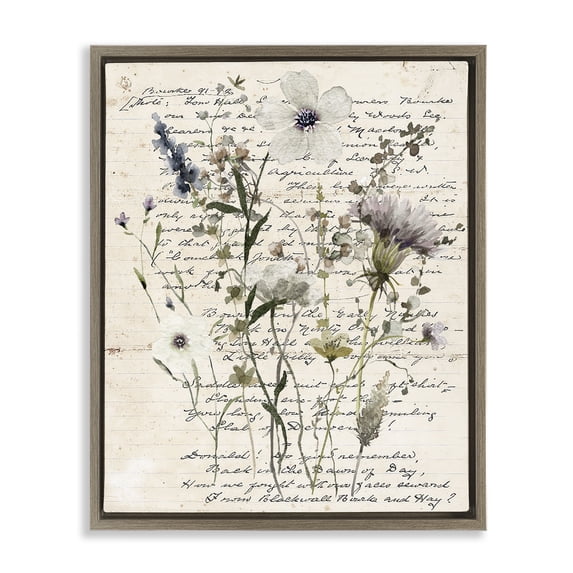 Stupell Industries Cottage Pressed Flowers on Page Brown Floating Frame Canvas Art, 25 x 31, by Carol Robinson