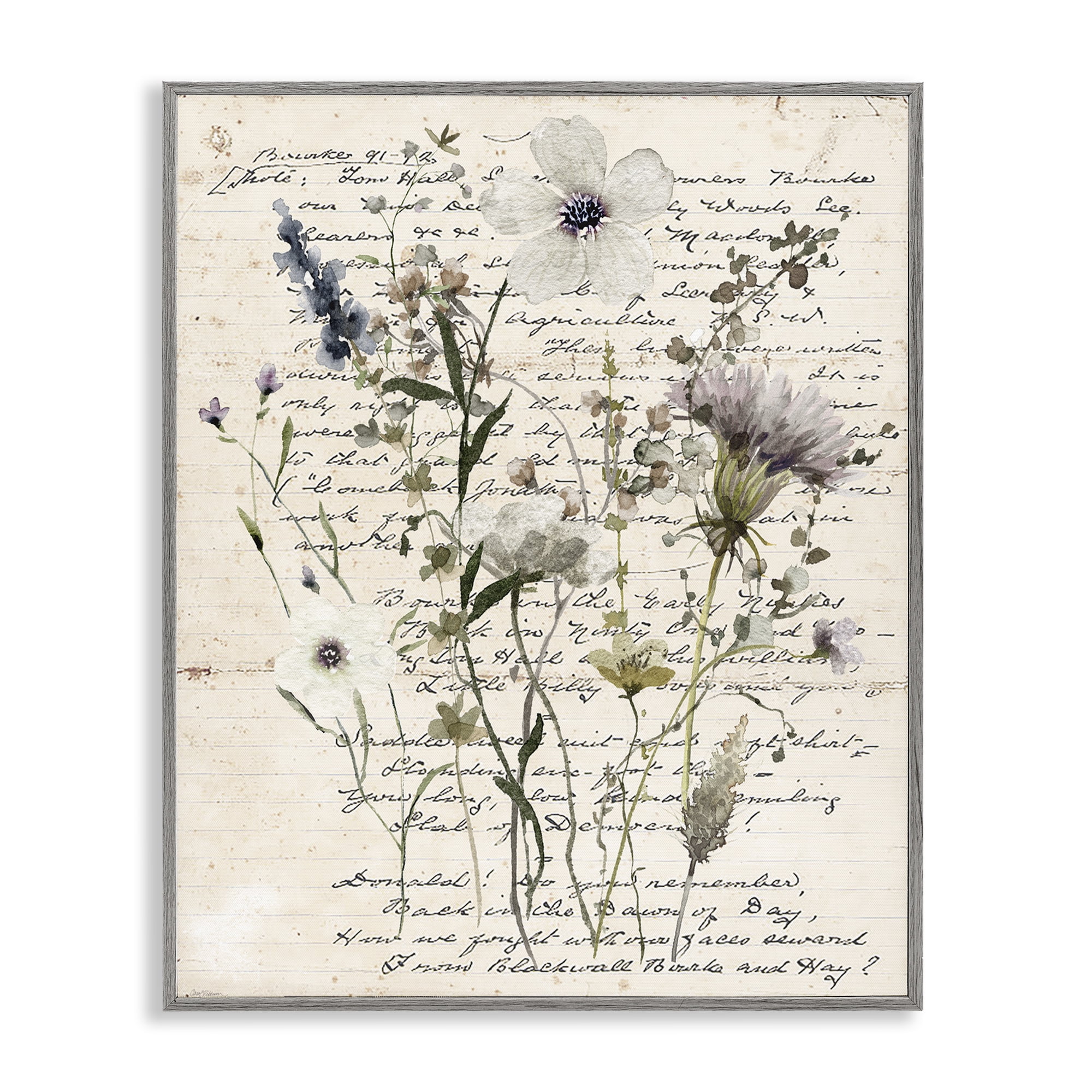 Stupell Industries Pressed Flowers on Page Plants & Flowers Painting Gray Framed Art Print Wall Art, 16 x 20