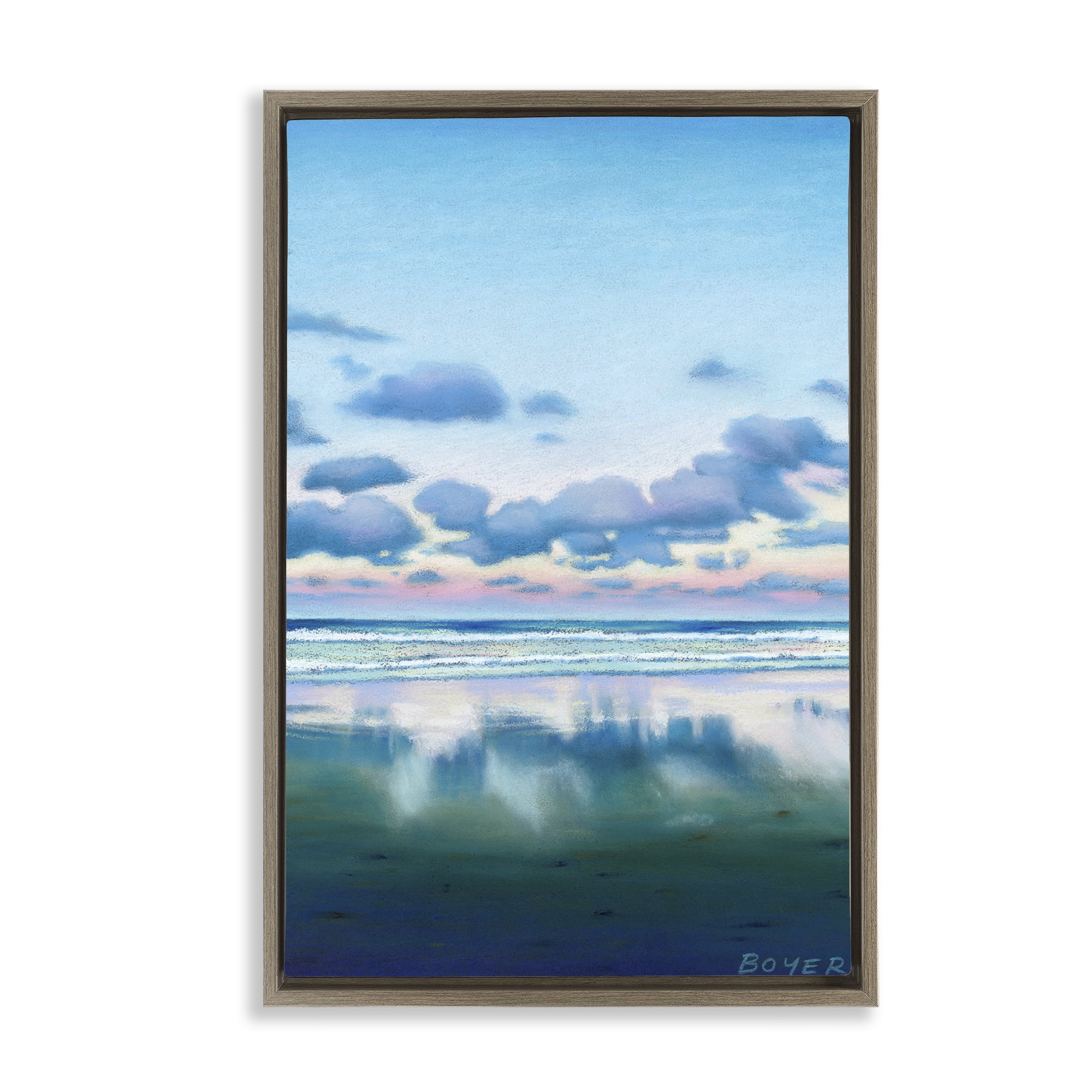 Stupell Industries Pretty Azure Cloud Reflection Brown Framed Floater Canvas Wall Art, design by Susy Boyer