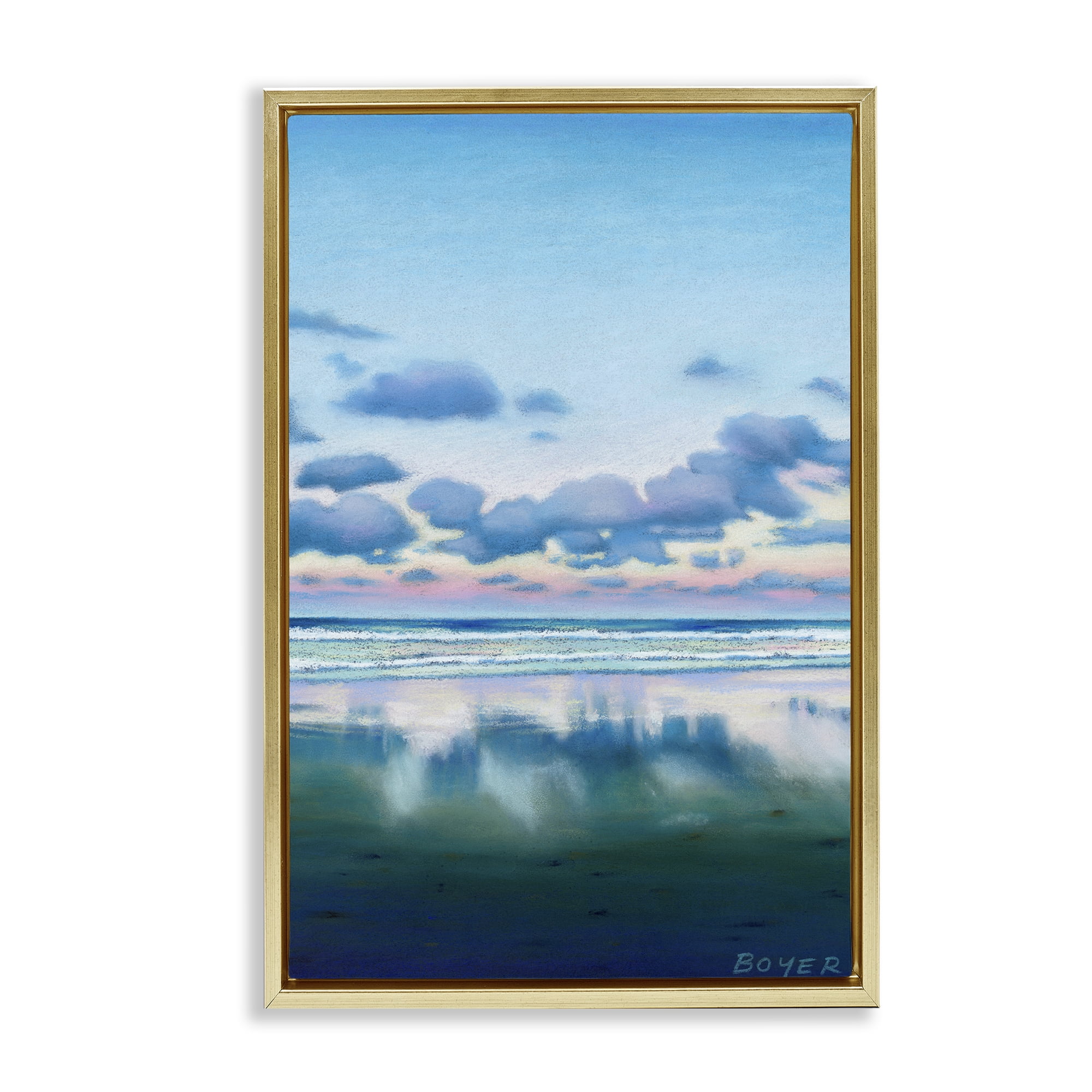 Stupell Industries Pretty Azure Cloud Reflection Gold Framed Floater Canvas Wall Art, design by Susy Boyer
