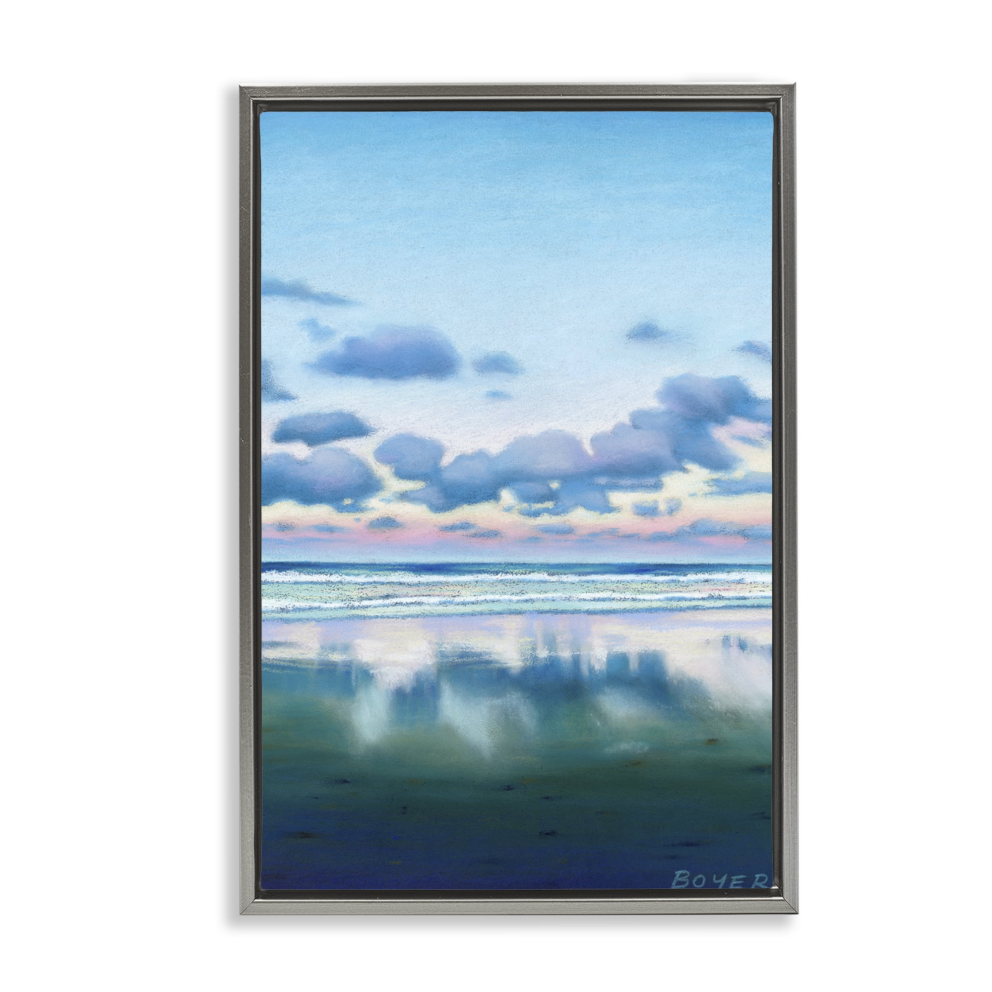 Stupell Industries Pretty Azure Cloud Reflection Gray Framed Floater Canvas Wall Art, design by Susy Boyer