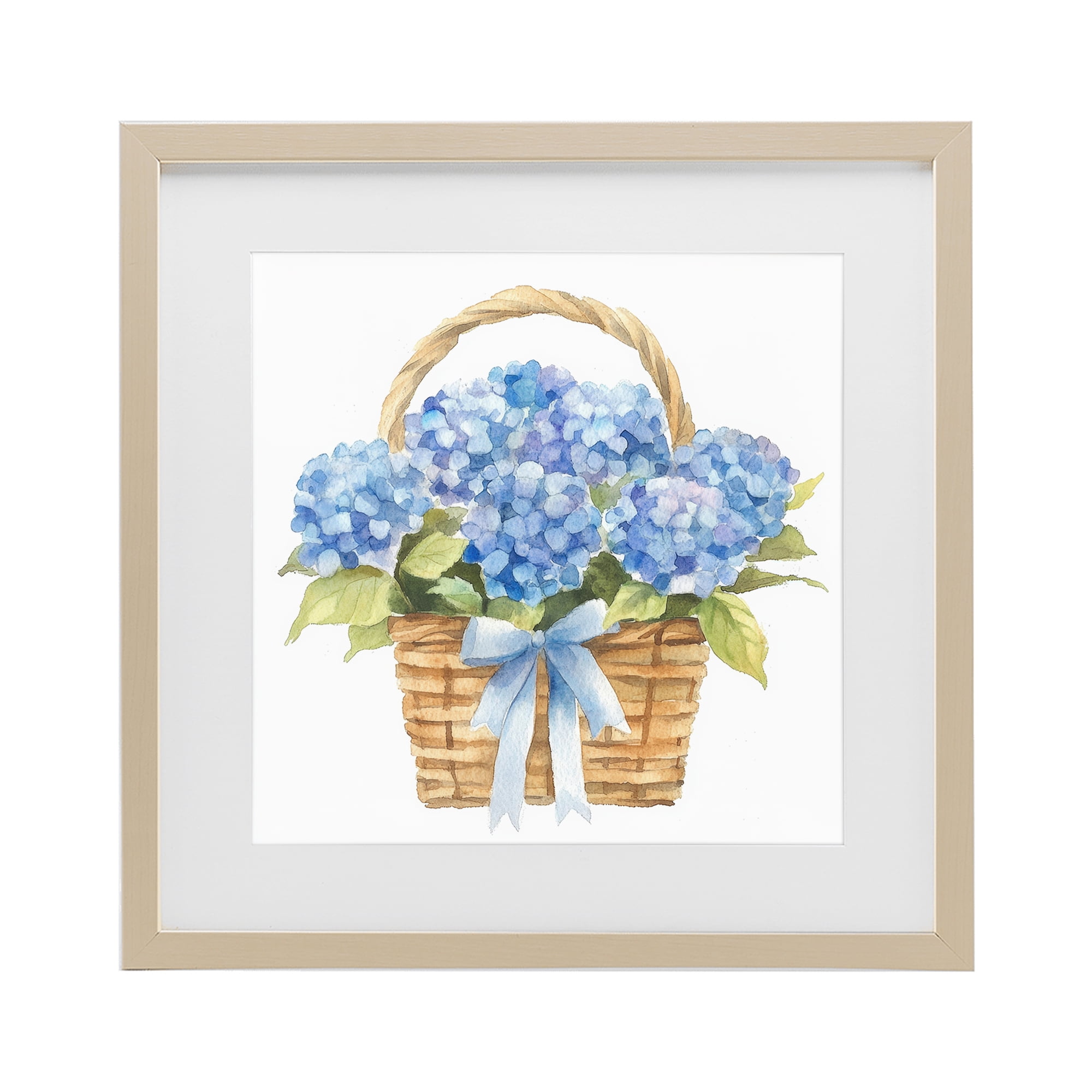 Stupell Industries Pretty Blue Hydrangea Picnic Basket Birch Framed Print Under Glass, design by Petal Prints Design