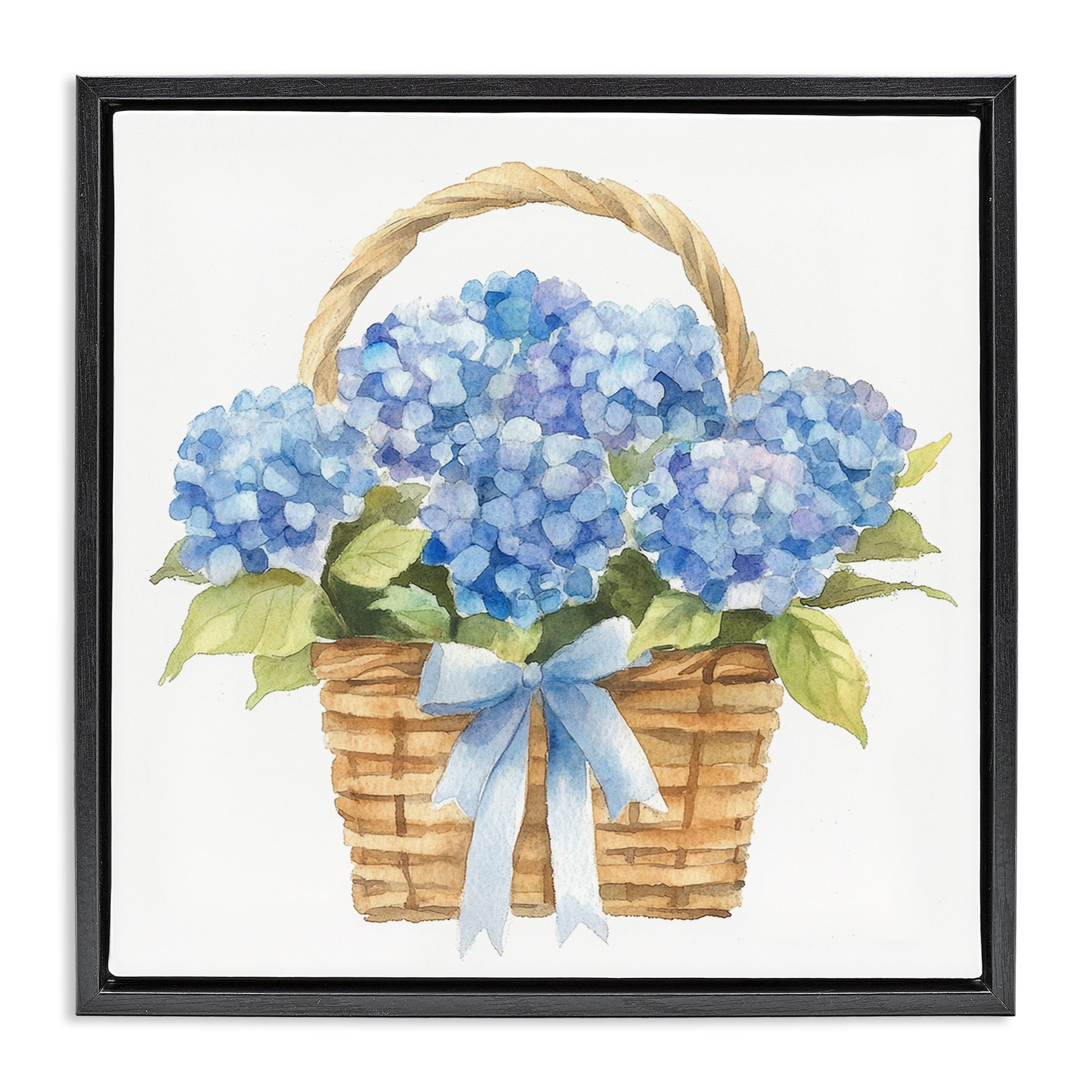 Stupell Industries Pretty Blue Hydrangea Picnic Basket Black Framed Floater Canvas Wall Art, design by Petal Prints Design