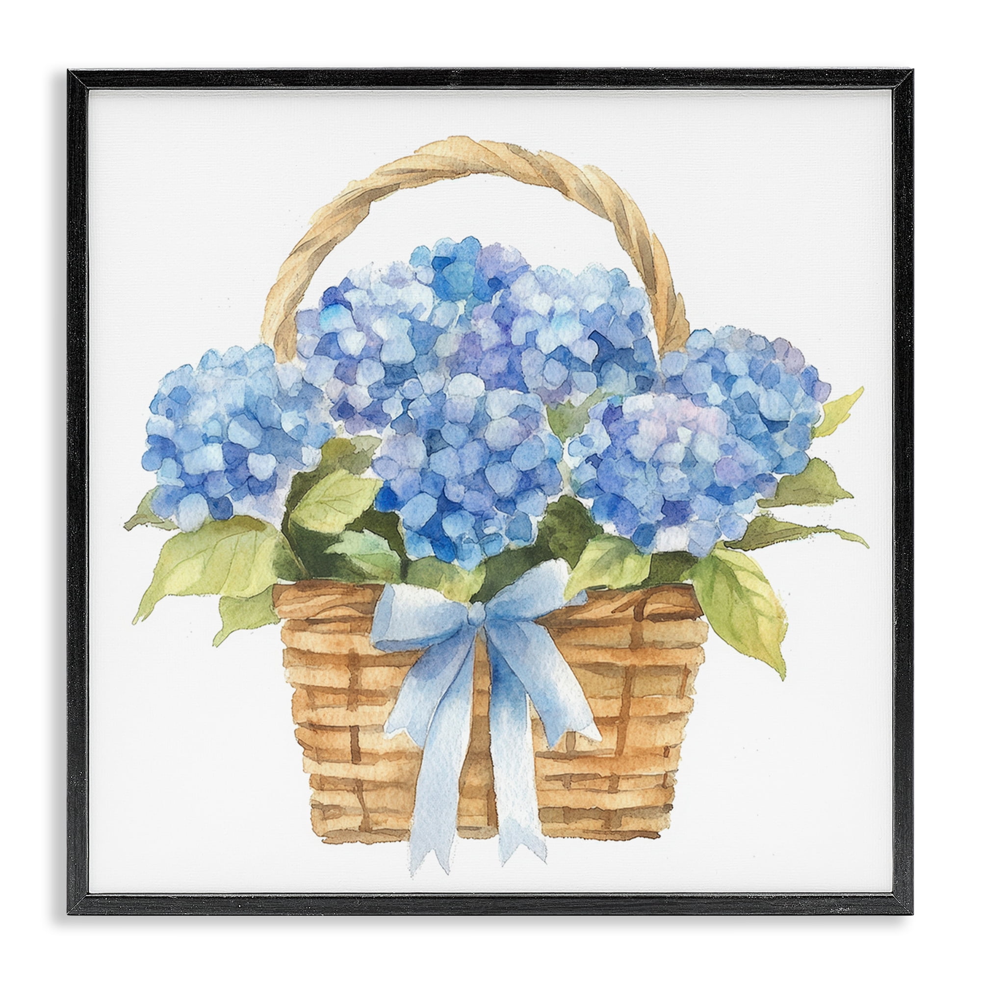 Stupell Industries Pretty Blue Hydrangea Picnic Basket Black Framed Giclee Art, design by Petal Prints Design