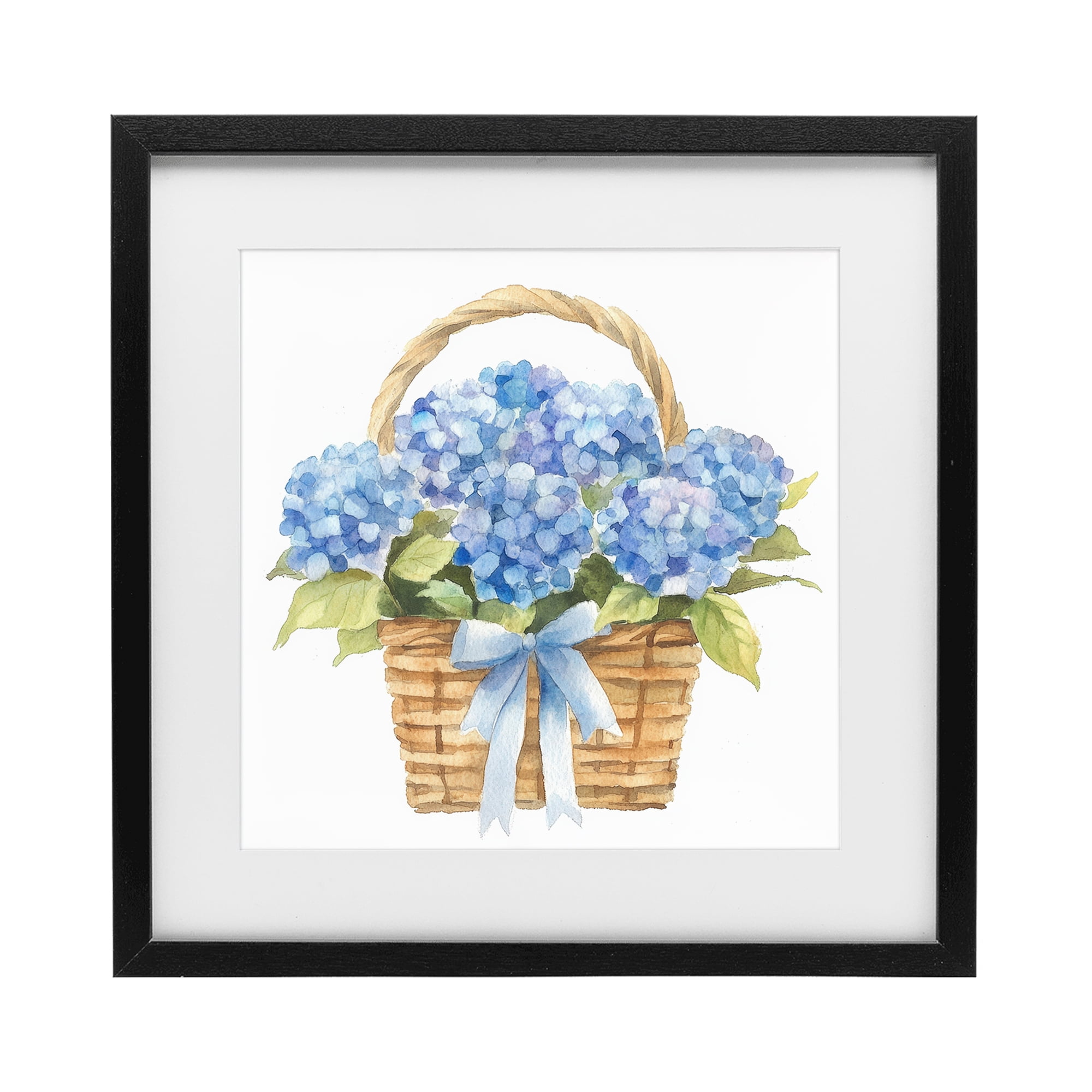 Stupell Industries Pretty Blue Hydrangea Picnic Basket Black Framed Print Under Glass, design by Petal Prints Design