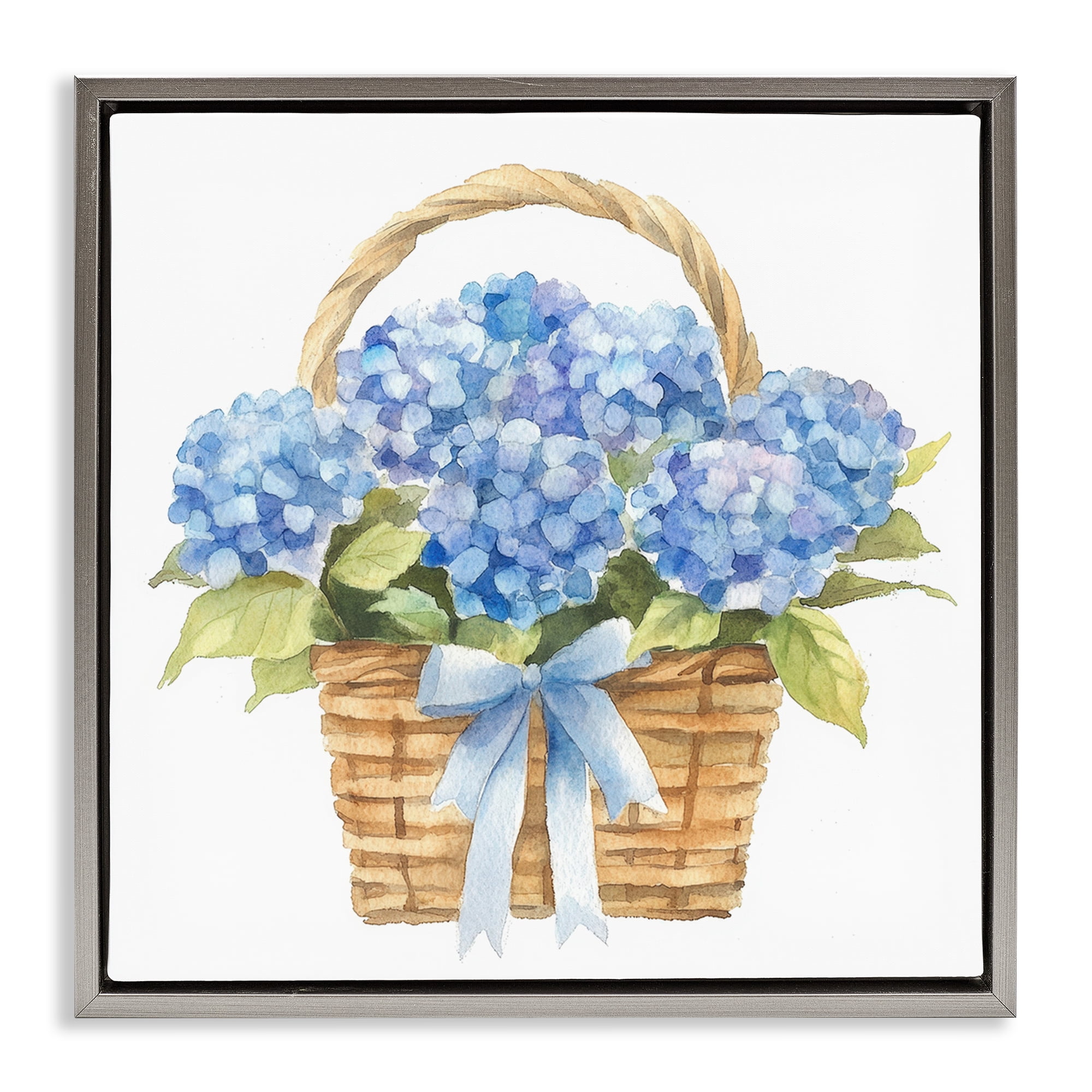 Stupell Industries Pretty Blue Hydrangea Picnic Basket Gray Framed Floater Canvas Wall Art, design by Petal Prints Design