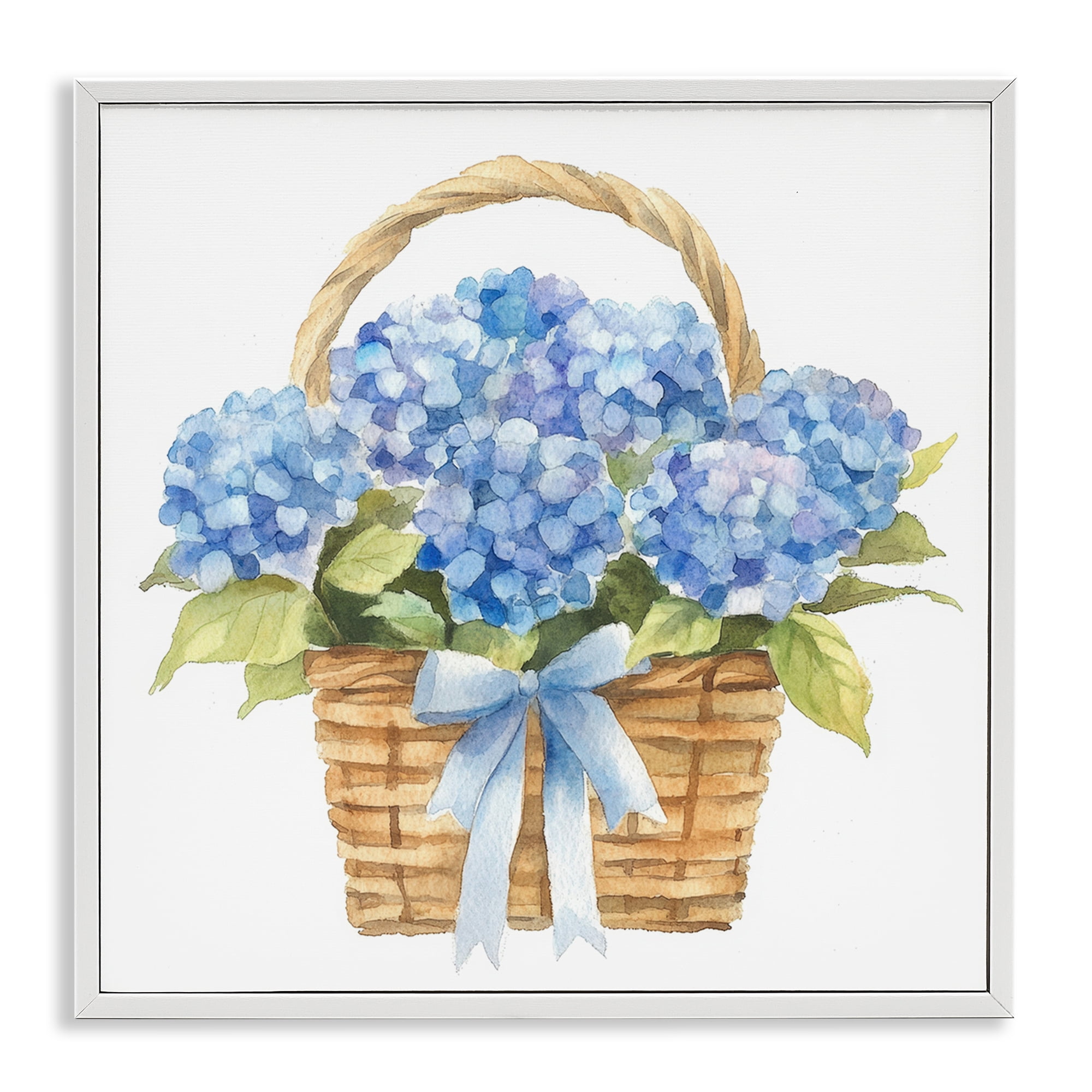 Stupell Industries Pretty Blue Hydrangea Picnic Basket White Framed Giclee Art, design by Petal Prints Design