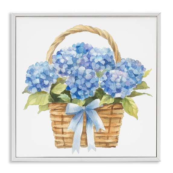 Stupell Industries Shabby Chic Pretty Blue Hydrangea Picnic Basket White Framed Giclee Art, 24 x 24, by Petals Prints Design