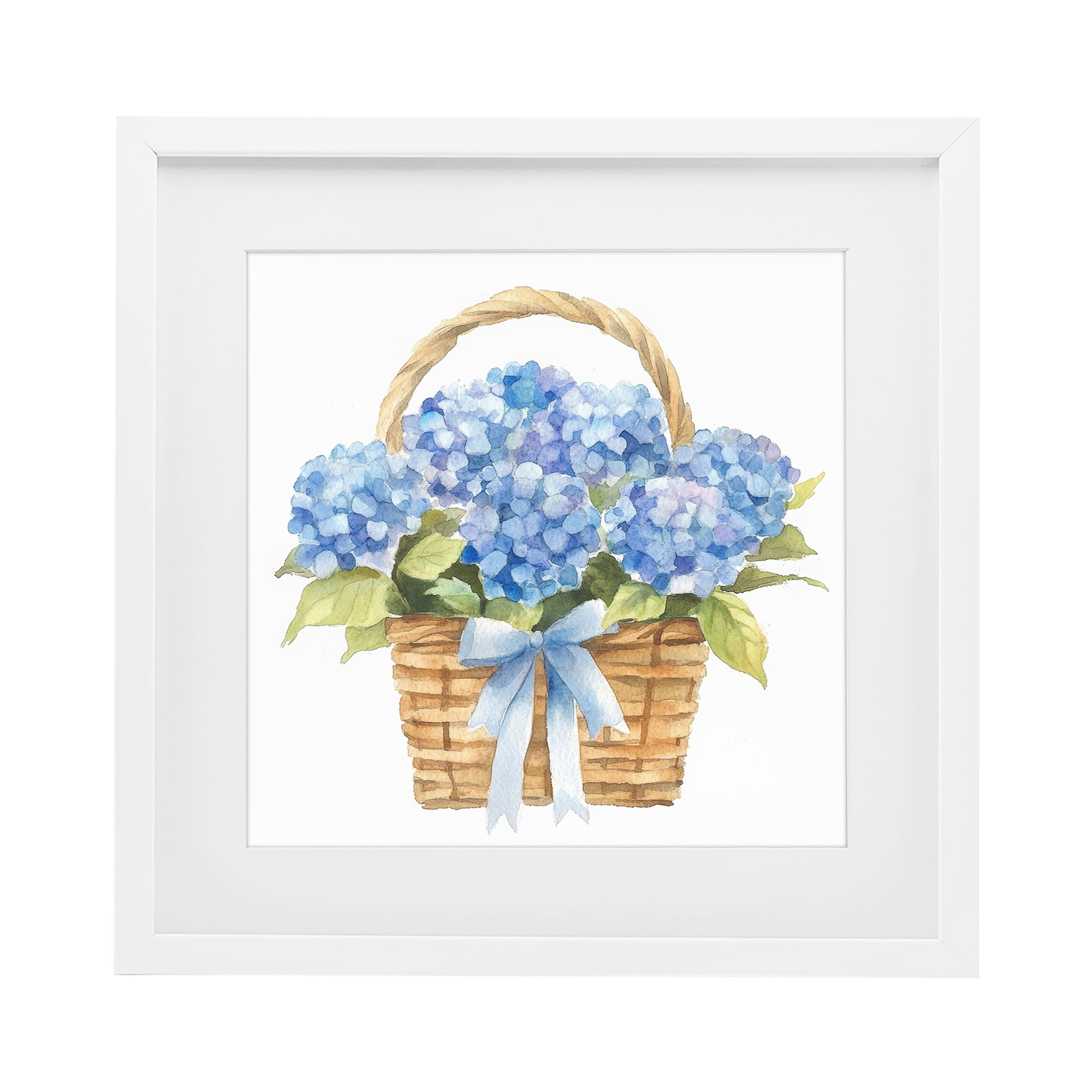 Stupell Industries Pretty Blue Hydrangea Picnic Basket White Framed Print Under Glass, design by Petal Prints Design