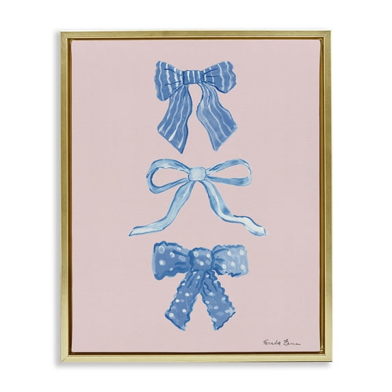 Stupell Industries Pretty Bows Blue & Pink Gold Framed Floater Canvas Wall Art design by Farida Zaman, 31 x 25