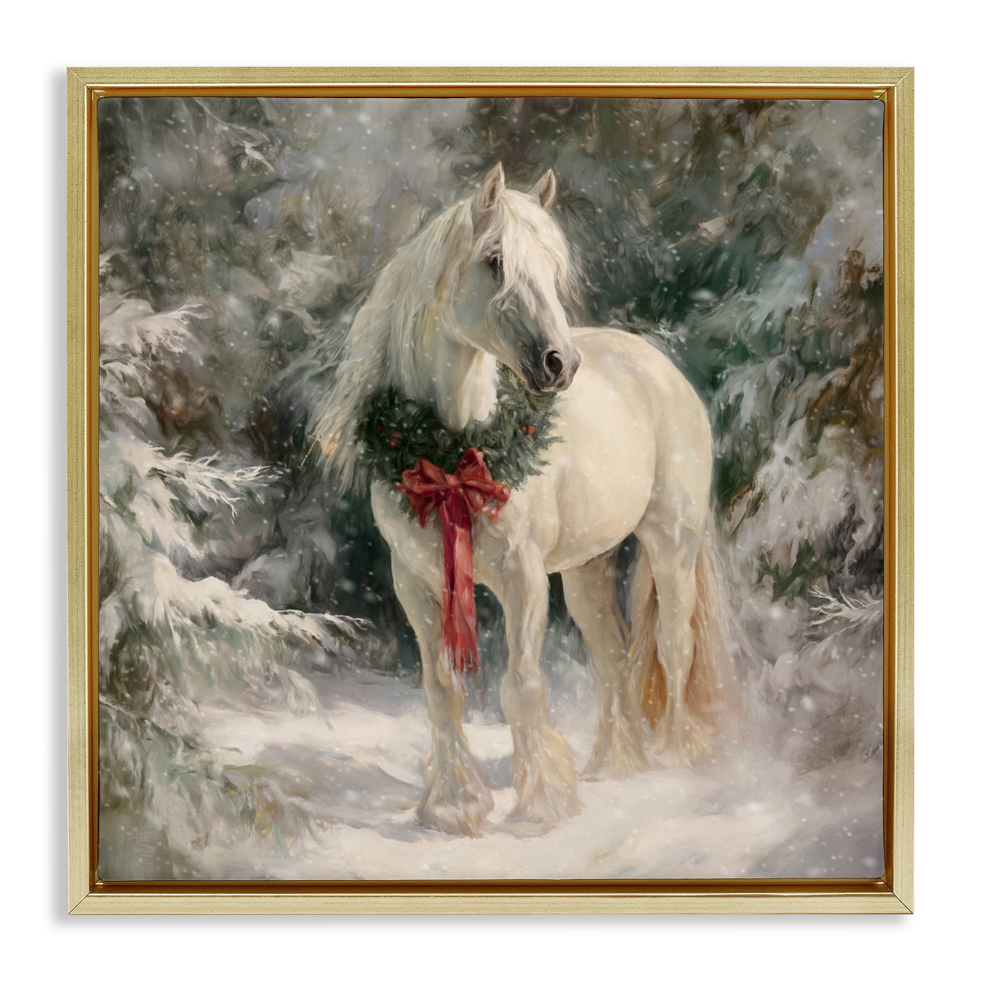 Stupell Industries Pretty Christmas Mare Gold Framed Floater Canvas Wall Art, design by Tina LeCour