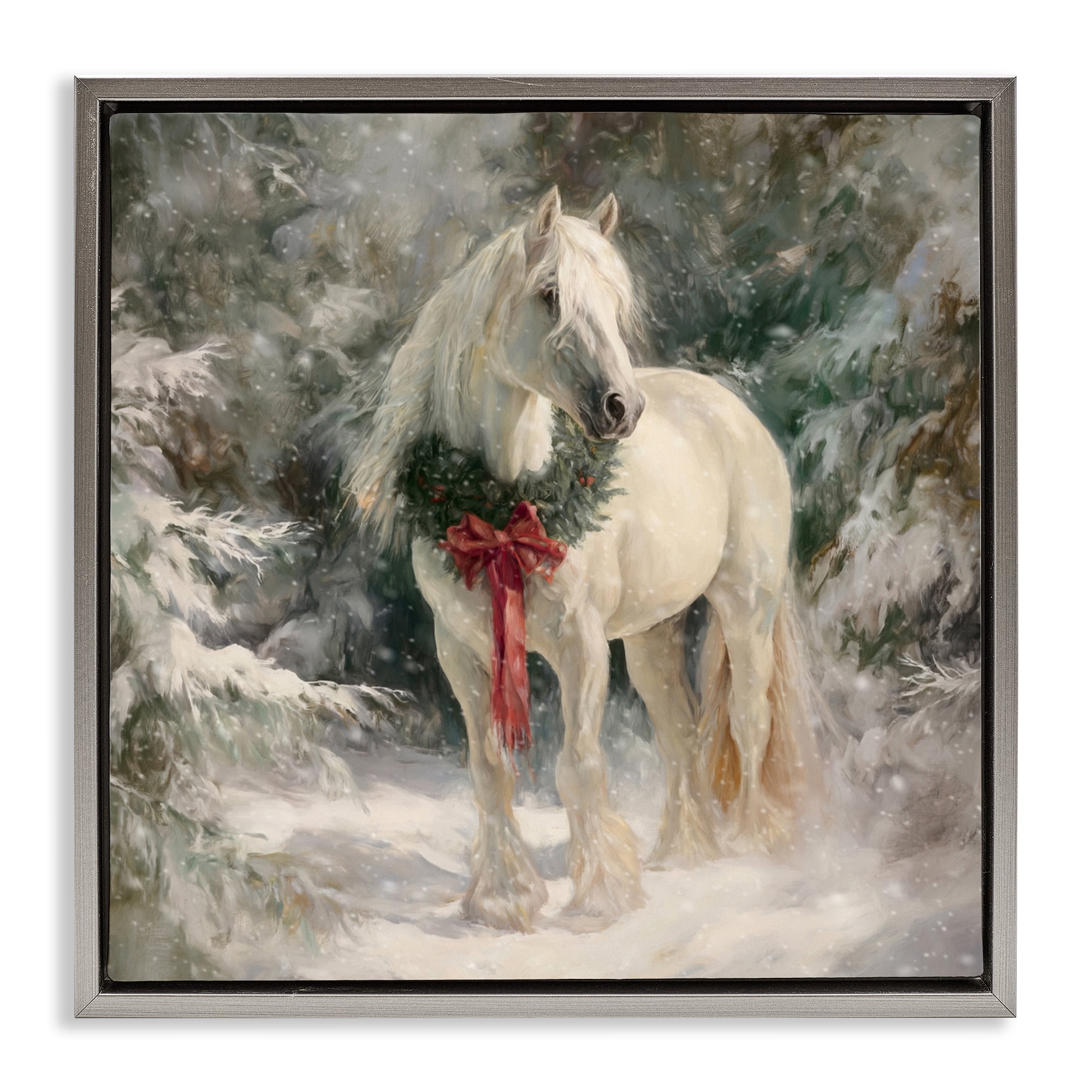 Stupell Industries Pretty Christmas Mare Gray Framed Floater Canvas Wall Art, design by Tina LeCour