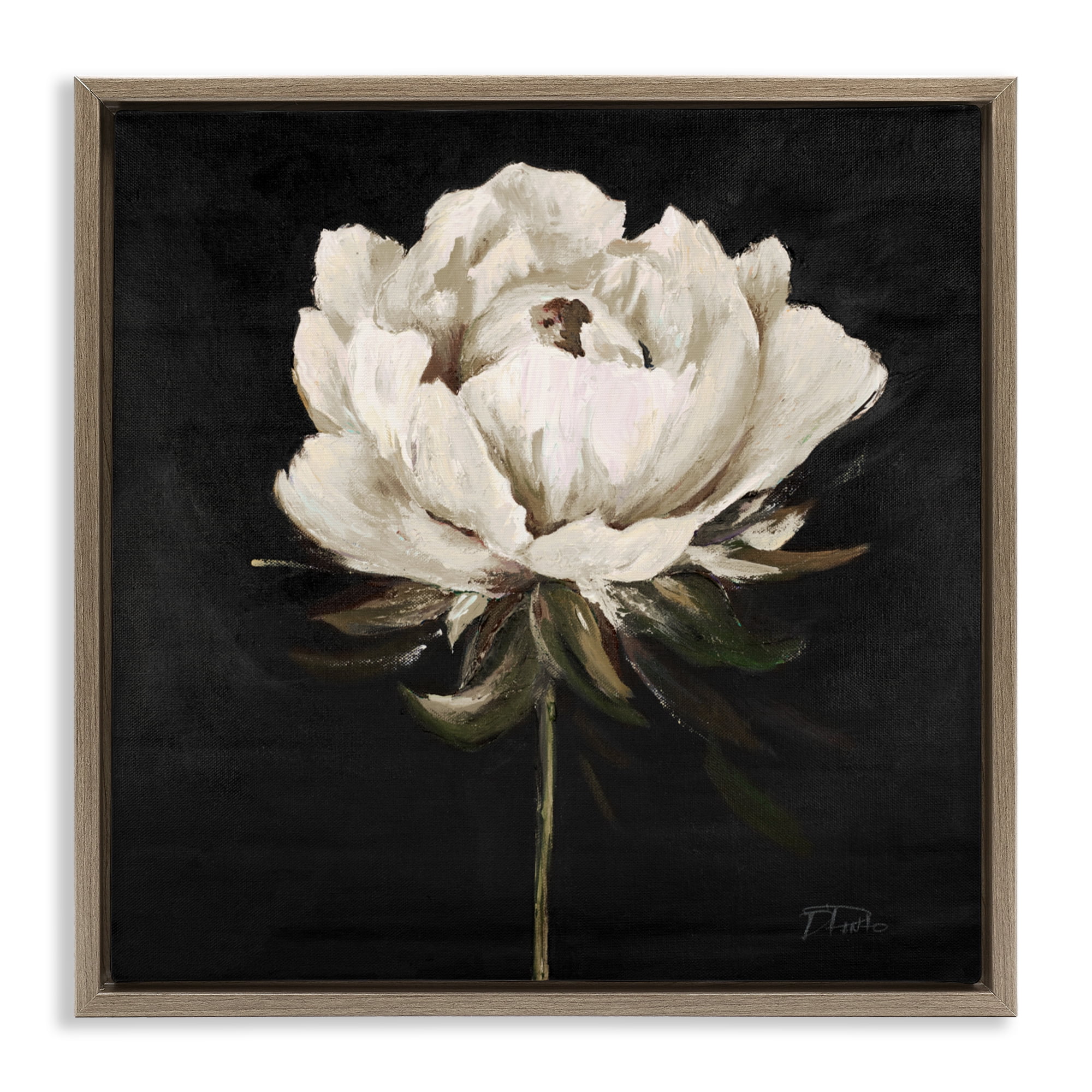 Stupell Industries Pretty Delicate Bloom on Black Brown Framed Floater Canvas Wall Art, design by Patricia Pinto