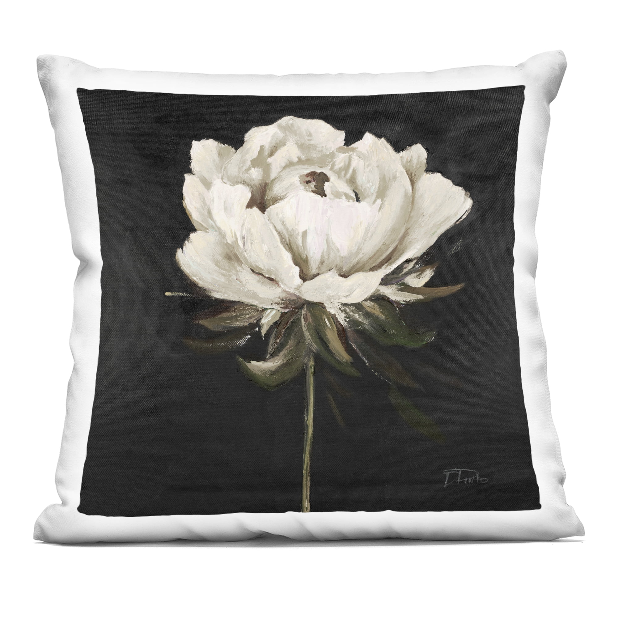 Stupell Industries Pretty Delicate Bloom on Black Decorative Printed Throw Pillow, design by Patricia Pinto