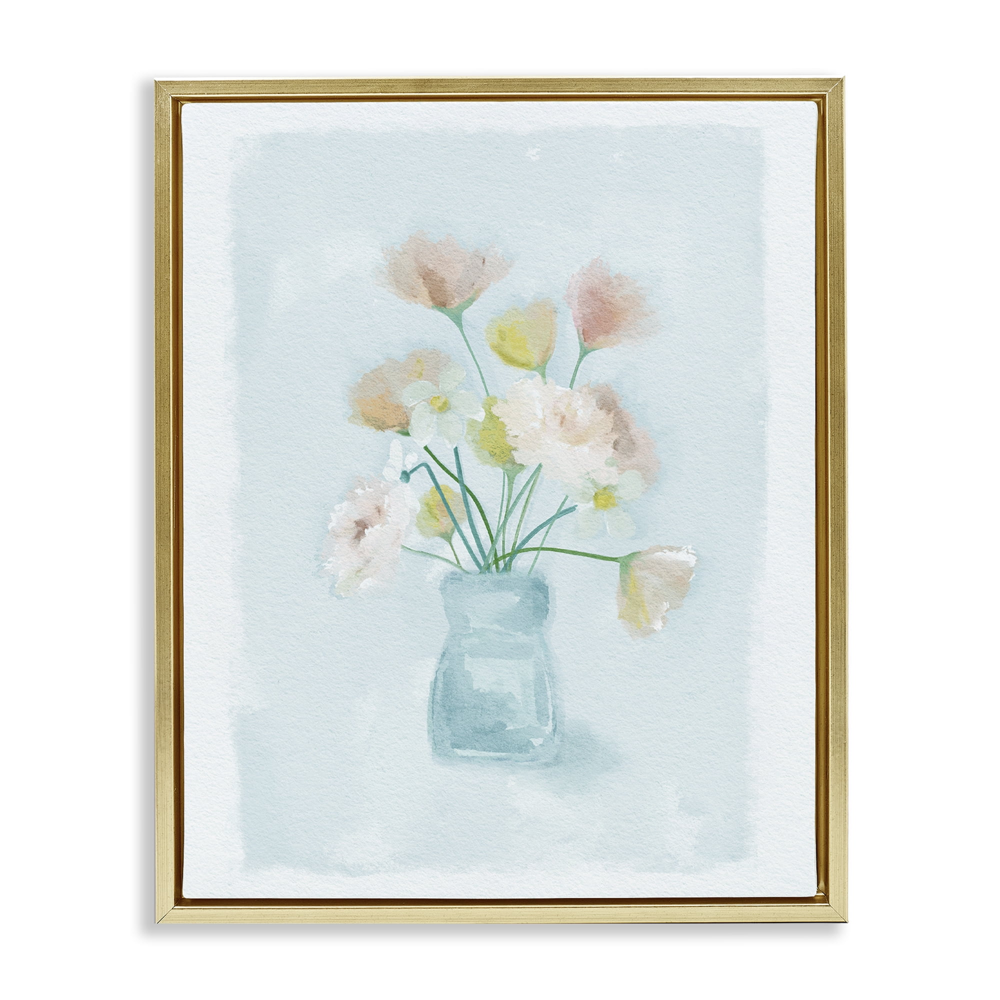 Stupell Industries Pretty Florals in Vase Gold Framed Floater Canvas Wall Art, design by Leah Straatsma