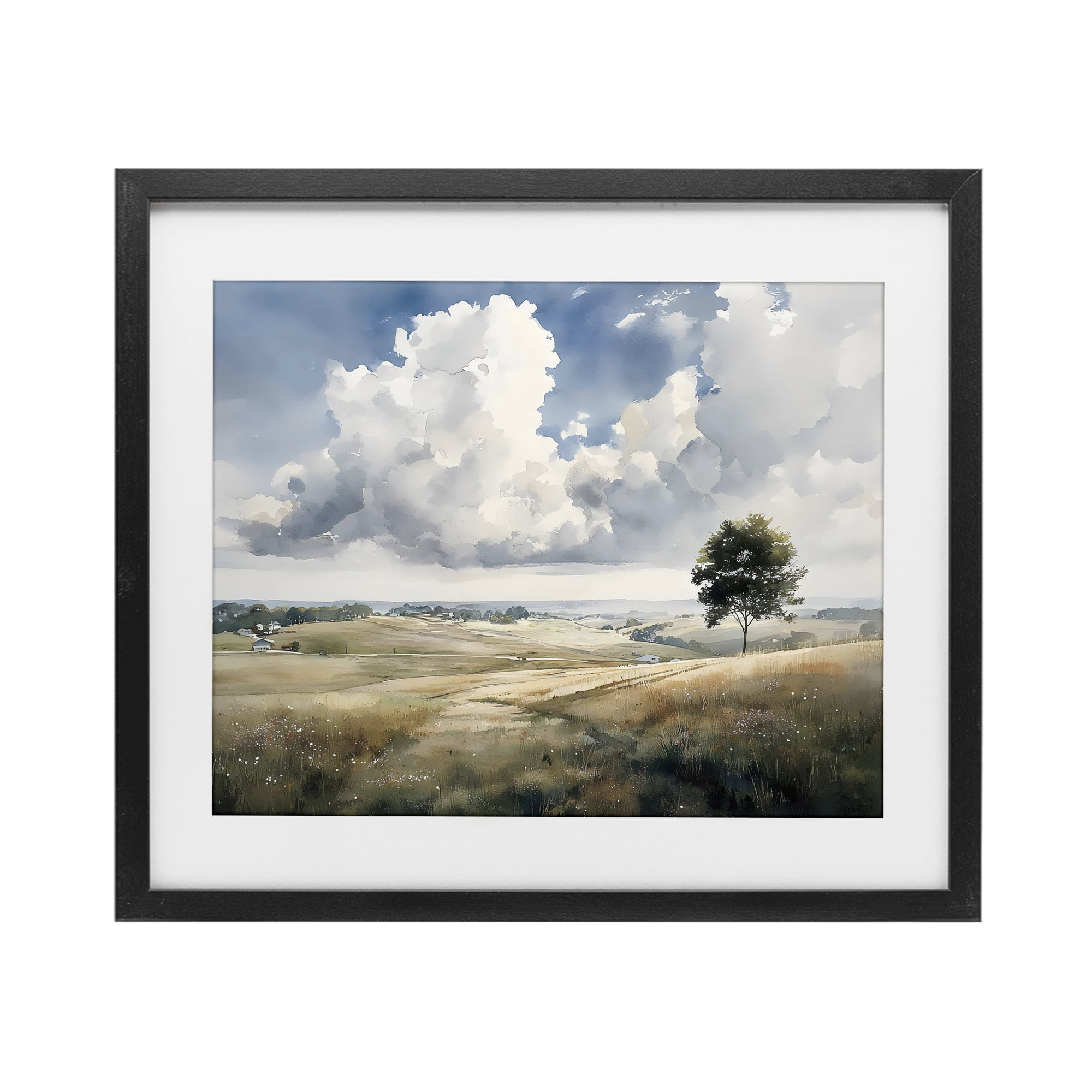 Stupell Industries Pretty Hills with Solitary Tree Black Framed Print Under Glass, design by Franklyn Gregory