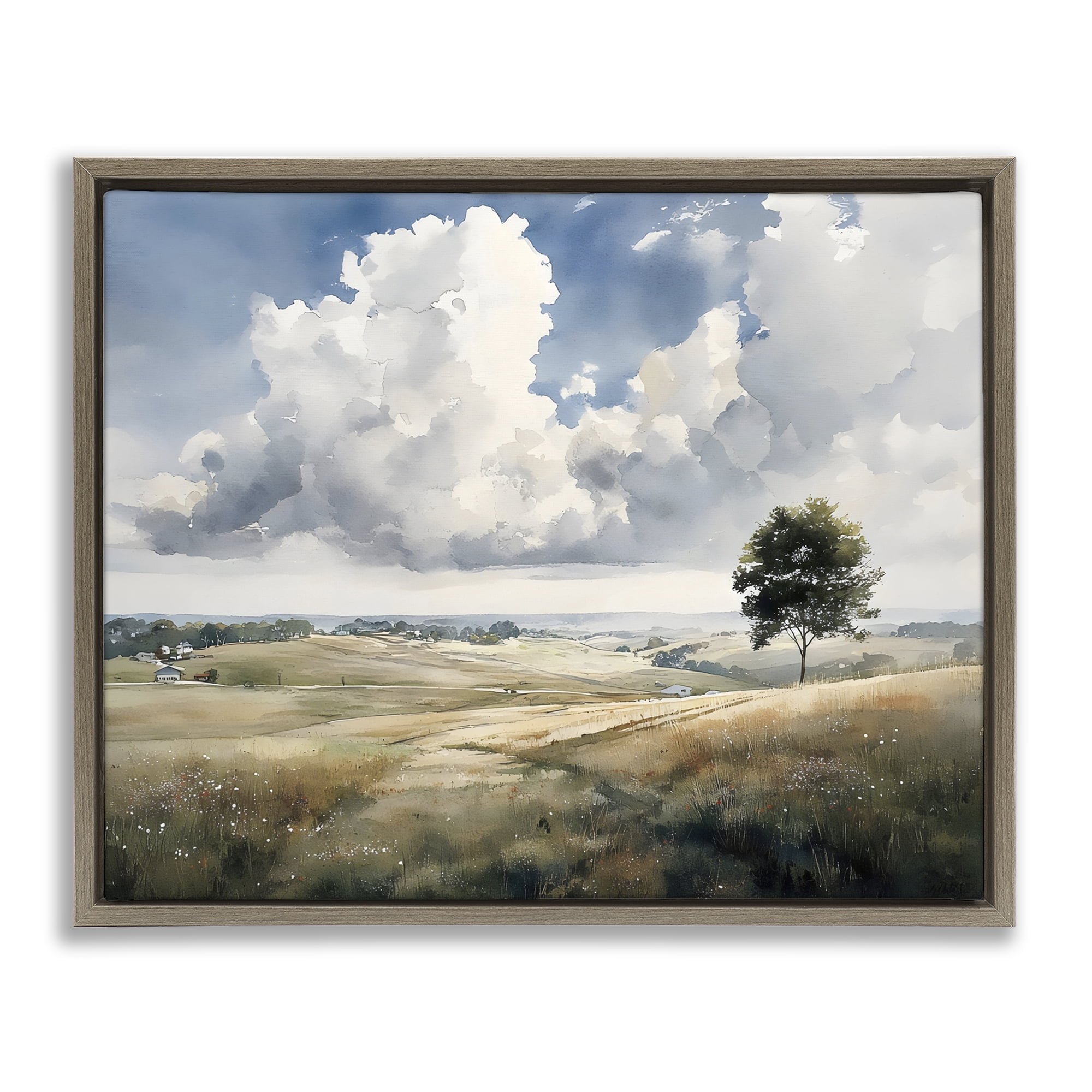 Stupell Industries Pretty Hills with Solitary Tree Brown Framed Floater Canvas Wall Art, design by Franklyn Gregory