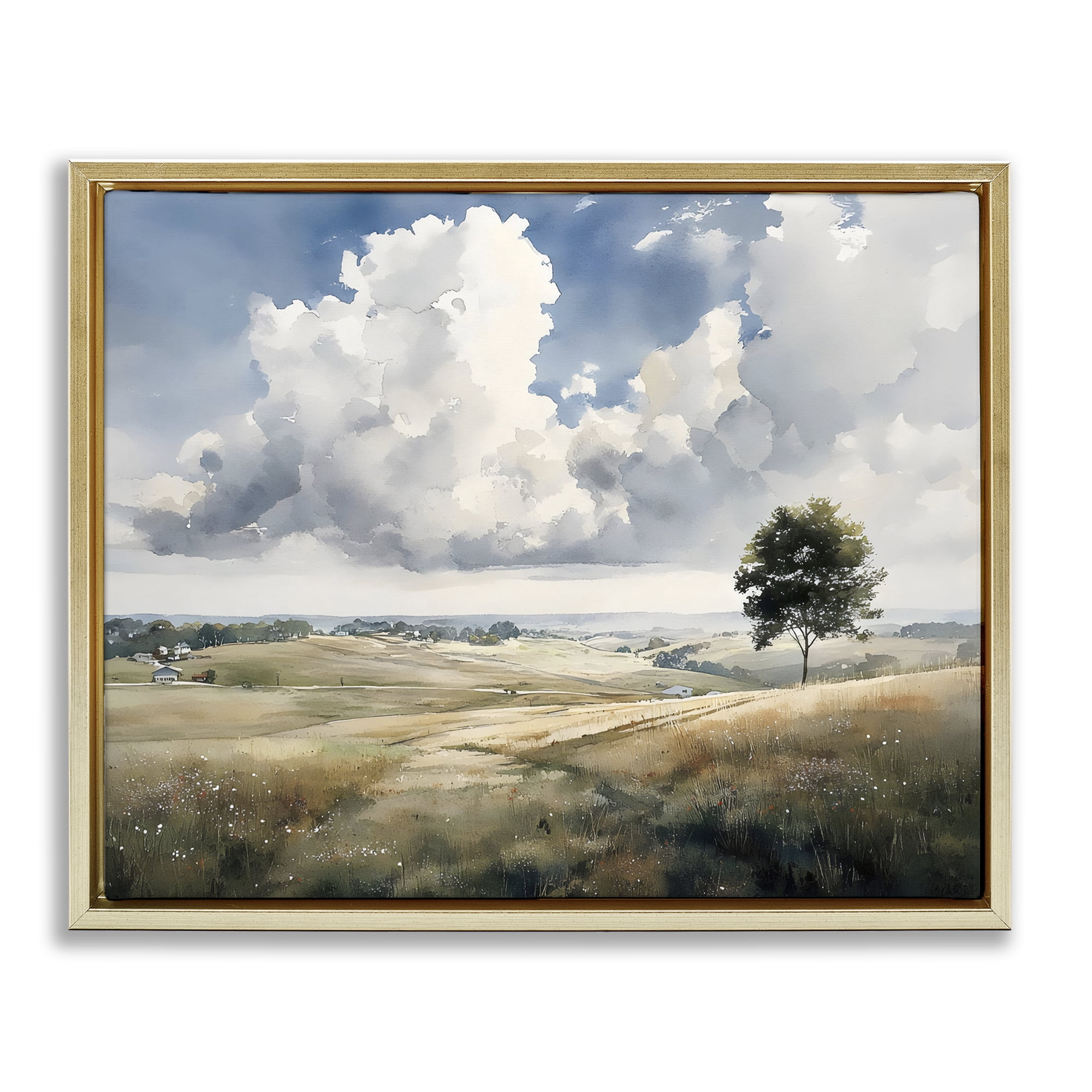 Stupell Industries Pretty Hills with Solitary Tree Gold Framed Floater Canvas Wall Art, design by Franklyn Gregory