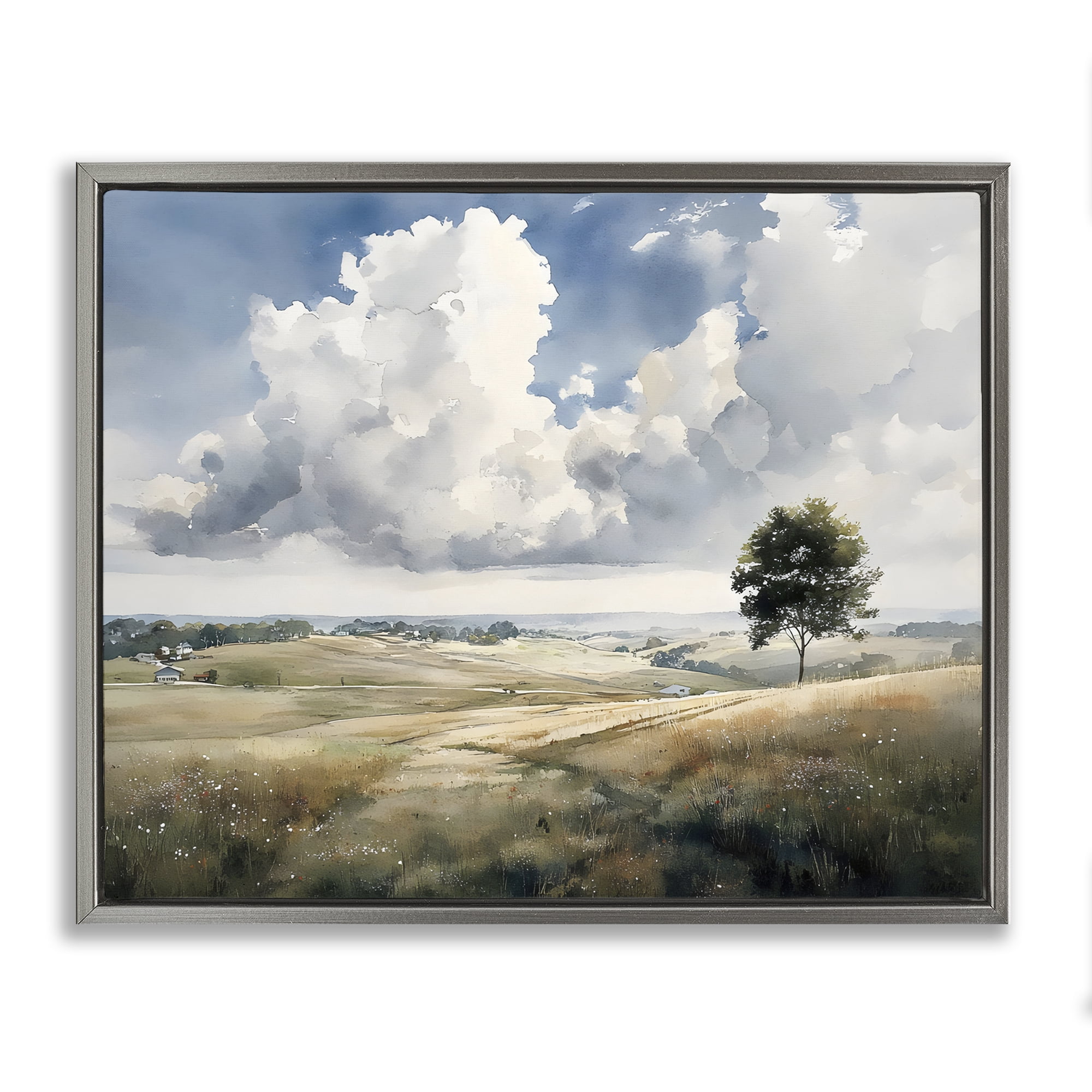Stupell Industries Pretty Hills with Solitary Tree Gray Framed Floater Canvas Wall Art, design by Franklyn Gregory